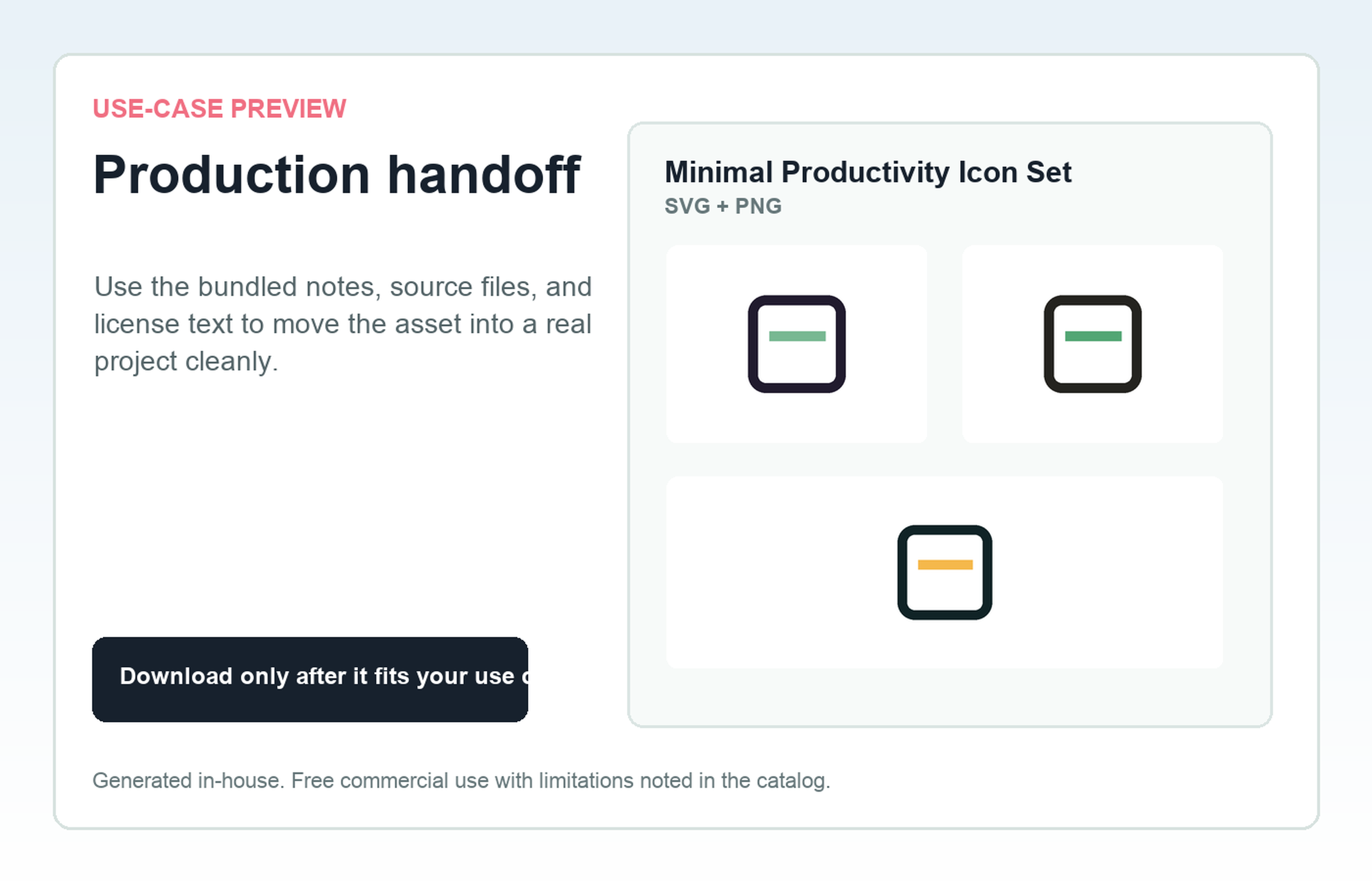 Minimal Productivity Icon Set Production handoff use-case preview