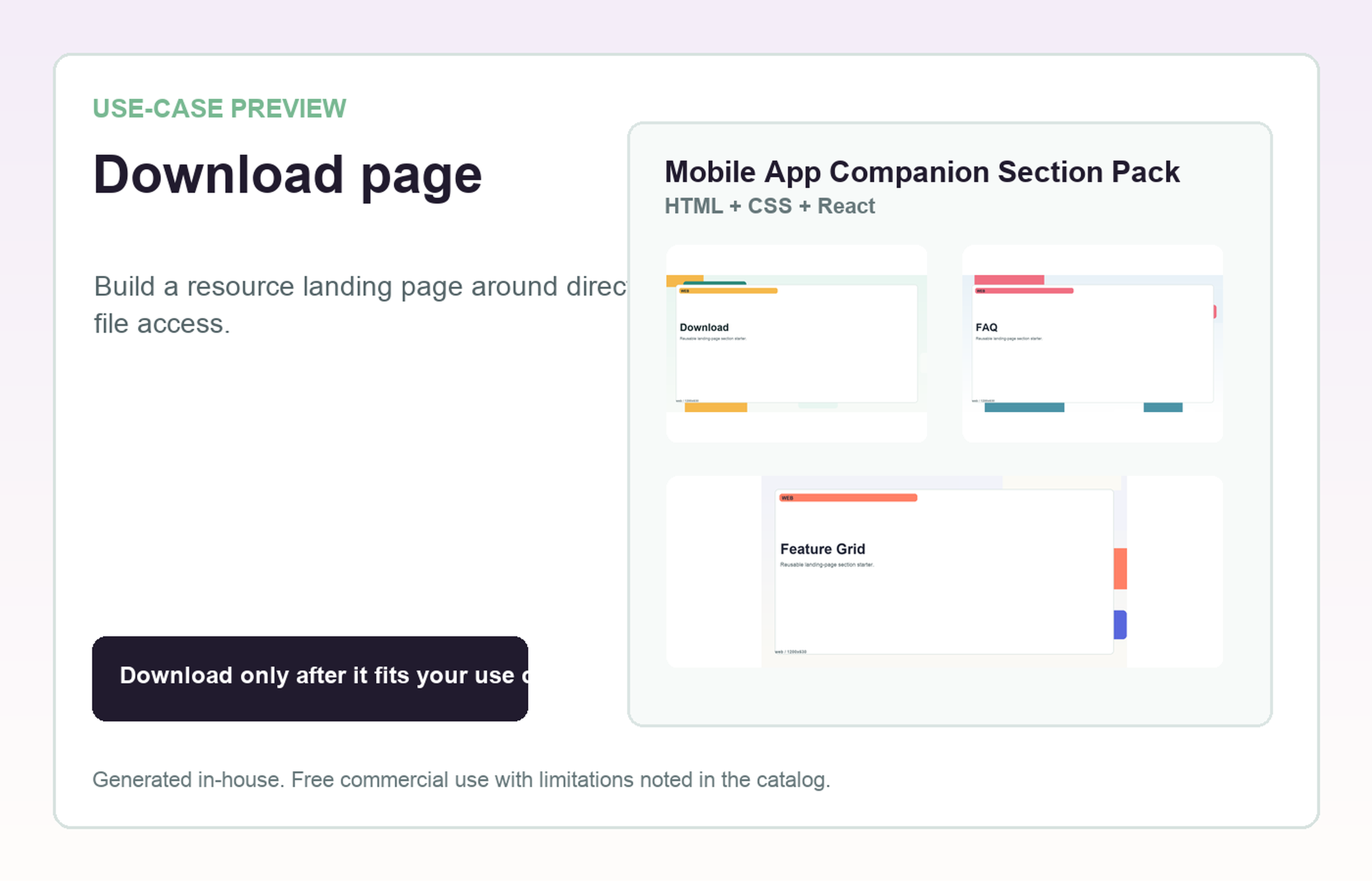 Mobile App Companion Section Pack Download page use-case preview
