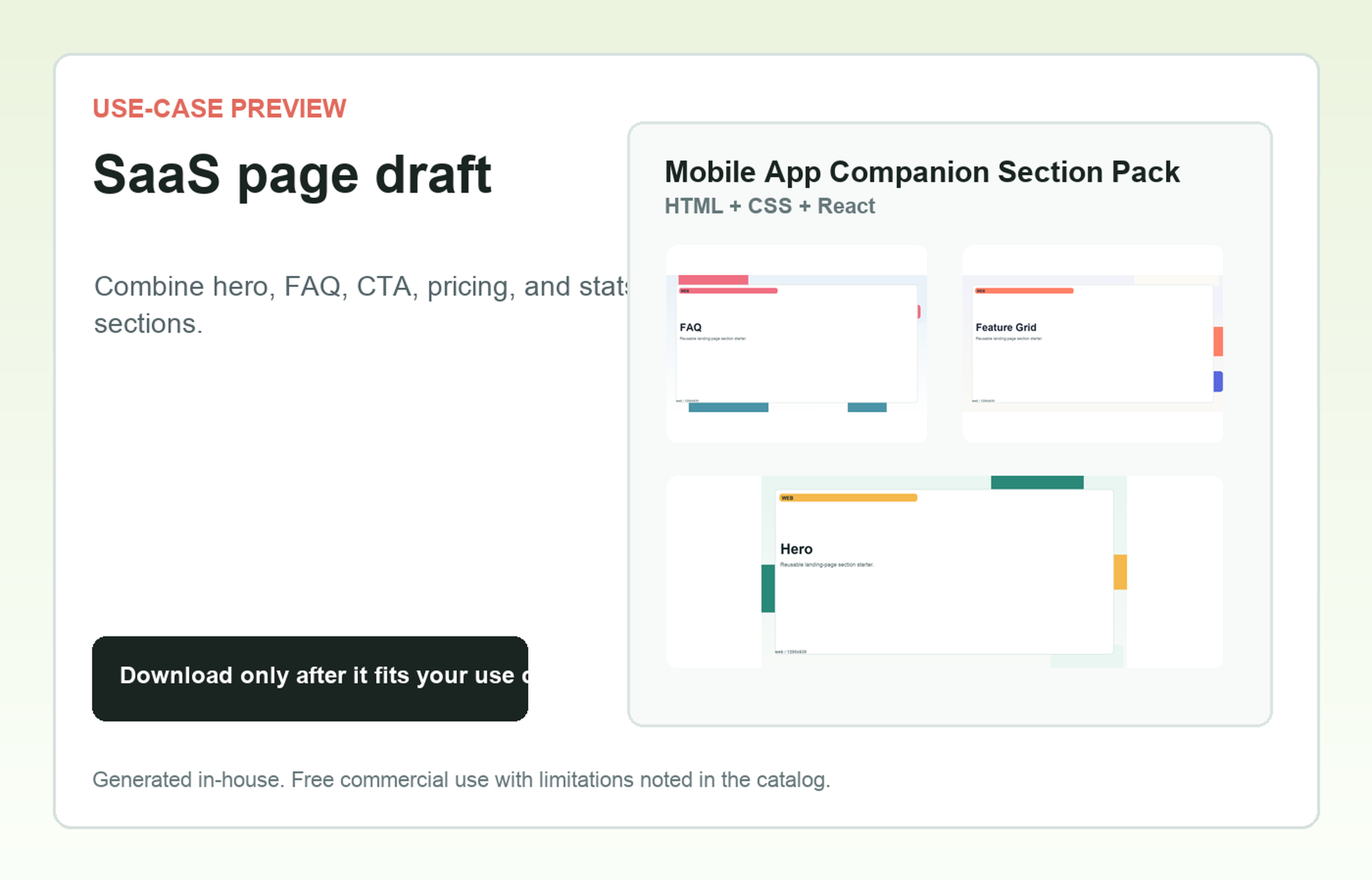 Mobile App Companion Section Pack SaaS page draft use-case preview