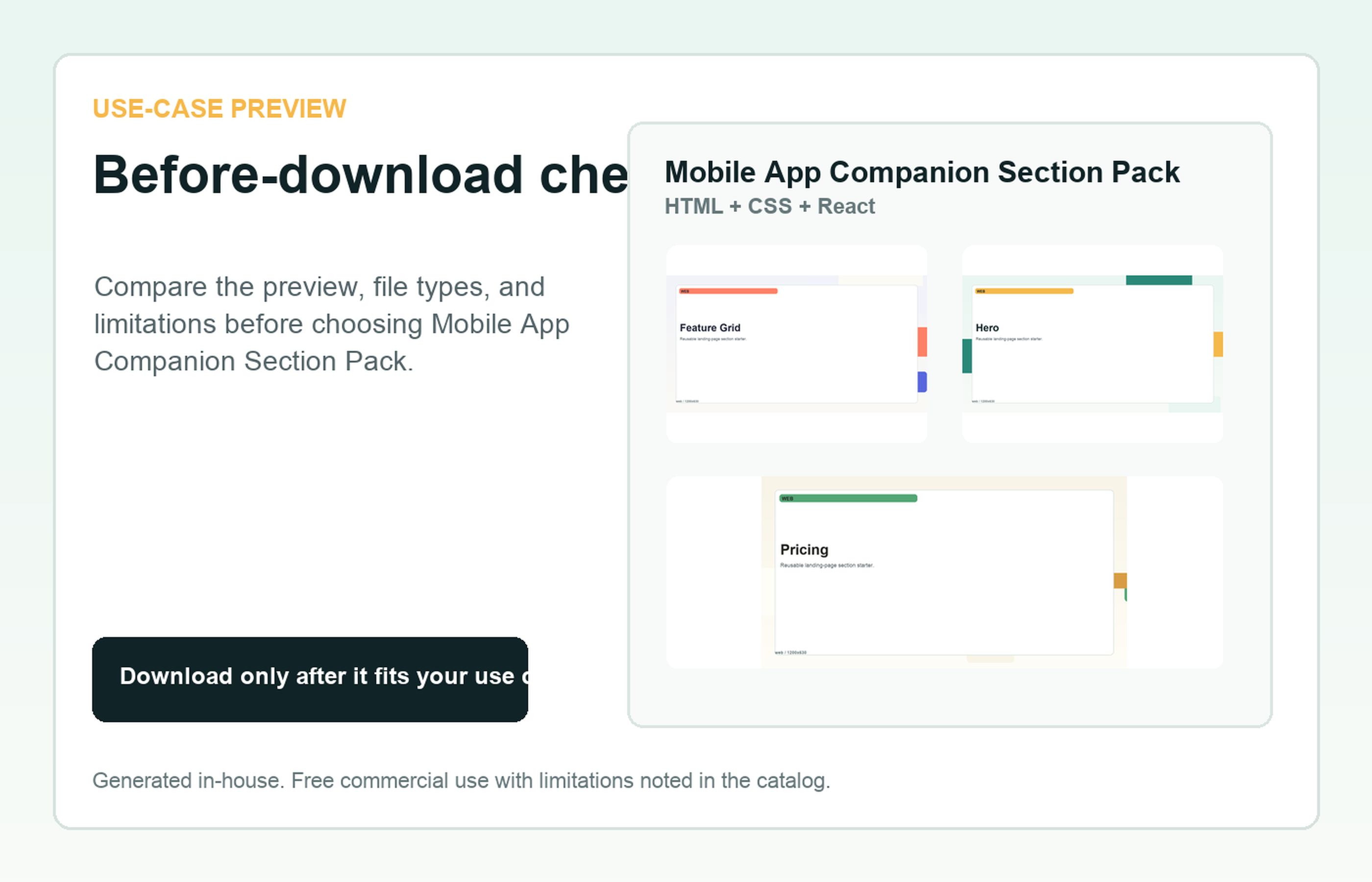 Mobile App Companion Section Pack Before-download check use-case preview