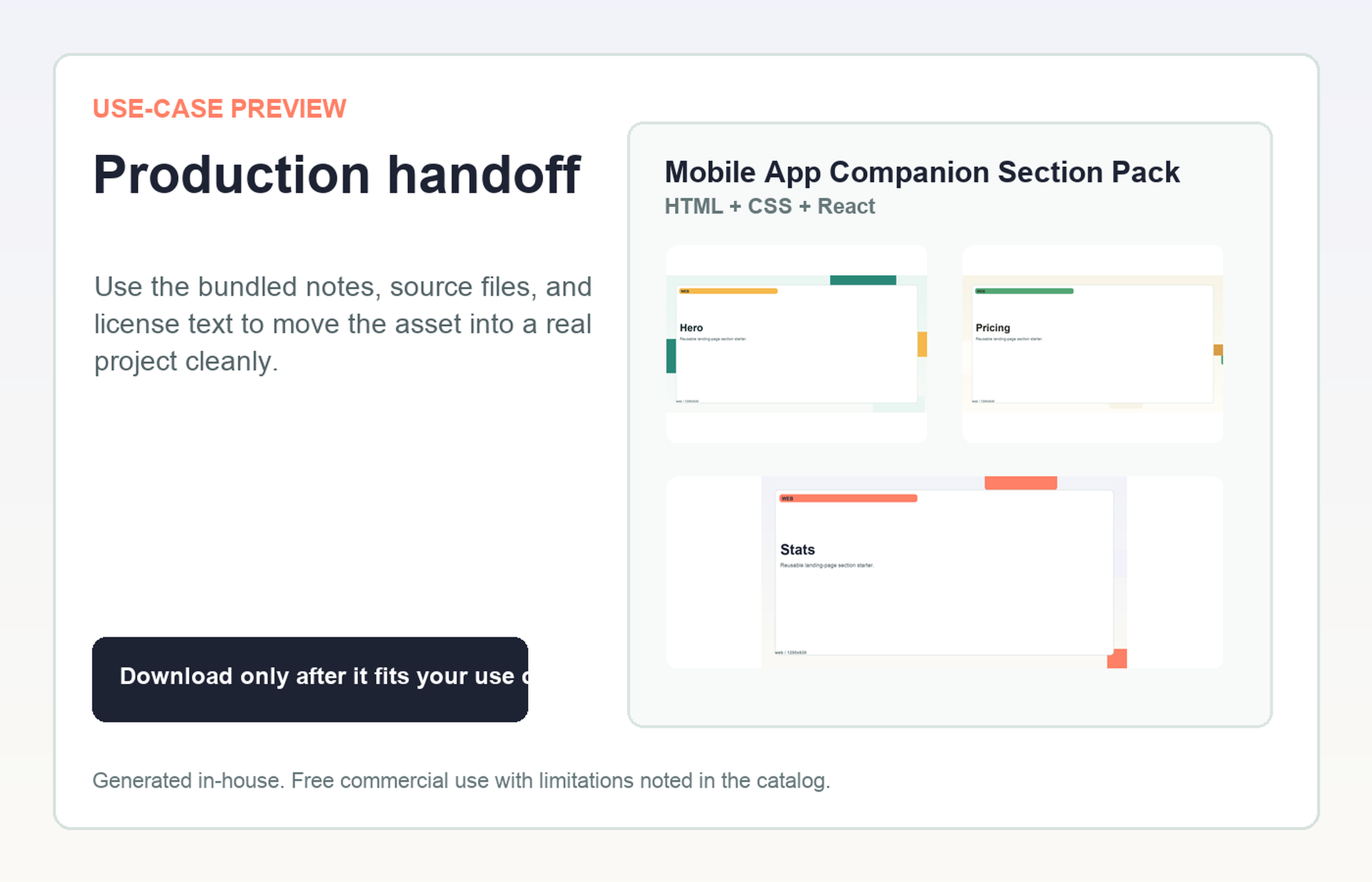 Mobile App Companion Section Pack Production handoff use-case preview