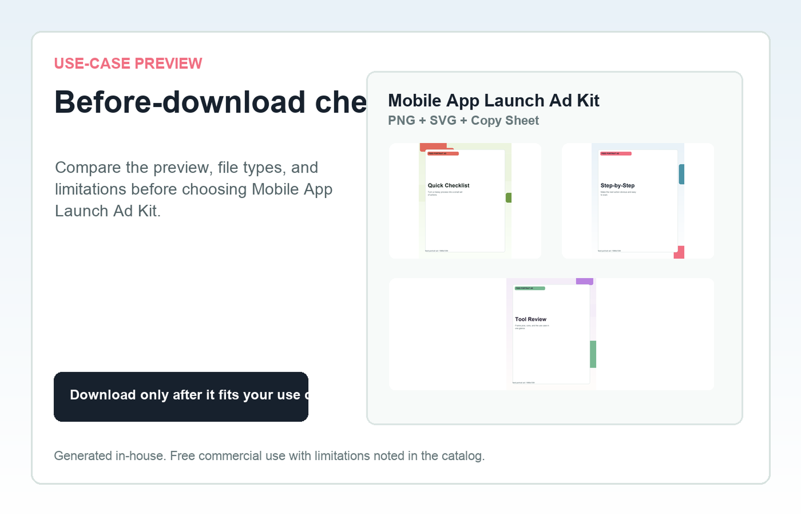 Mobile App Launch Ad Kit Before-download check use-case preview