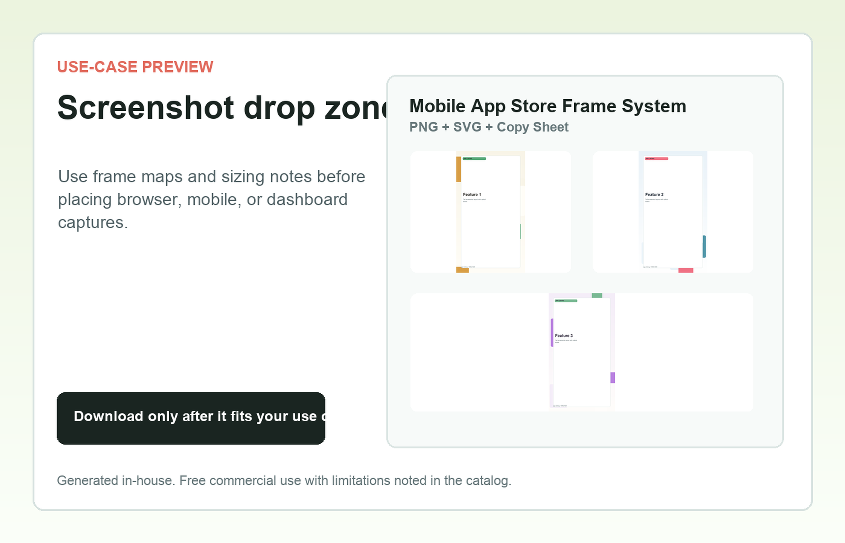Mobile App Store Frame System Screenshot drop zone use-case preview