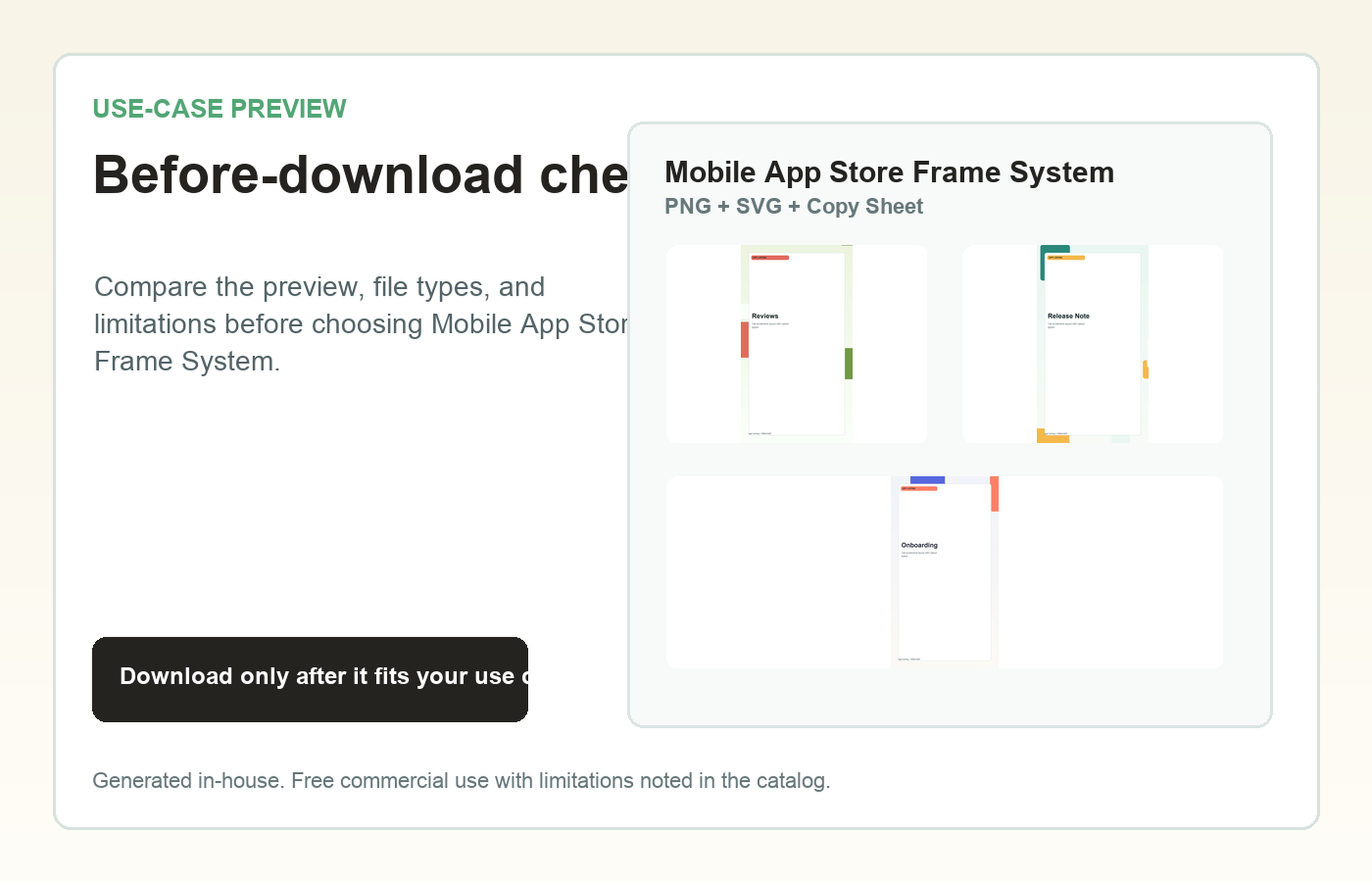 Mobile App Store Frame System Before-download check use-case preview