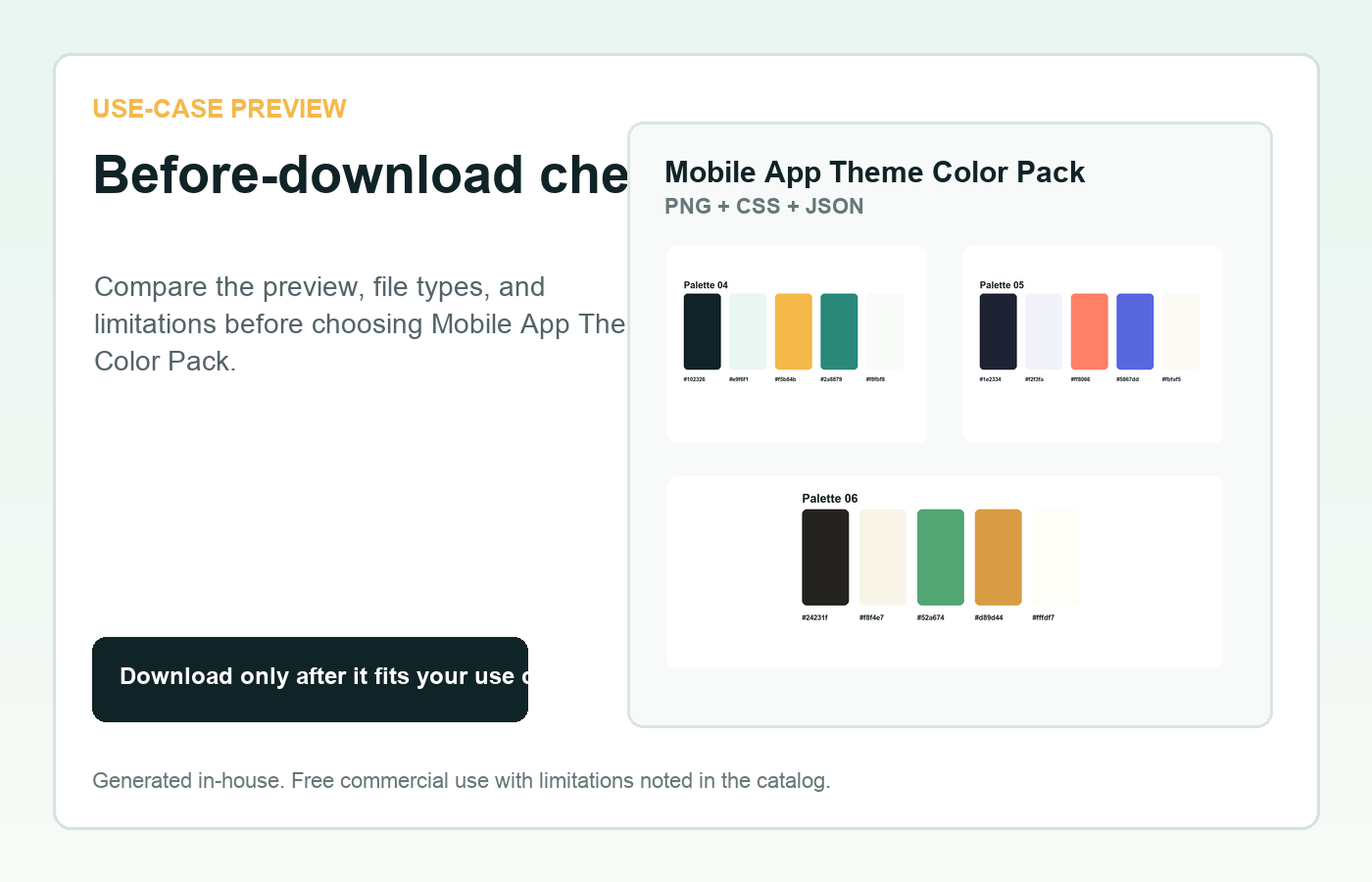 Mobile App Theme Color Pack Before-download check use-case preview