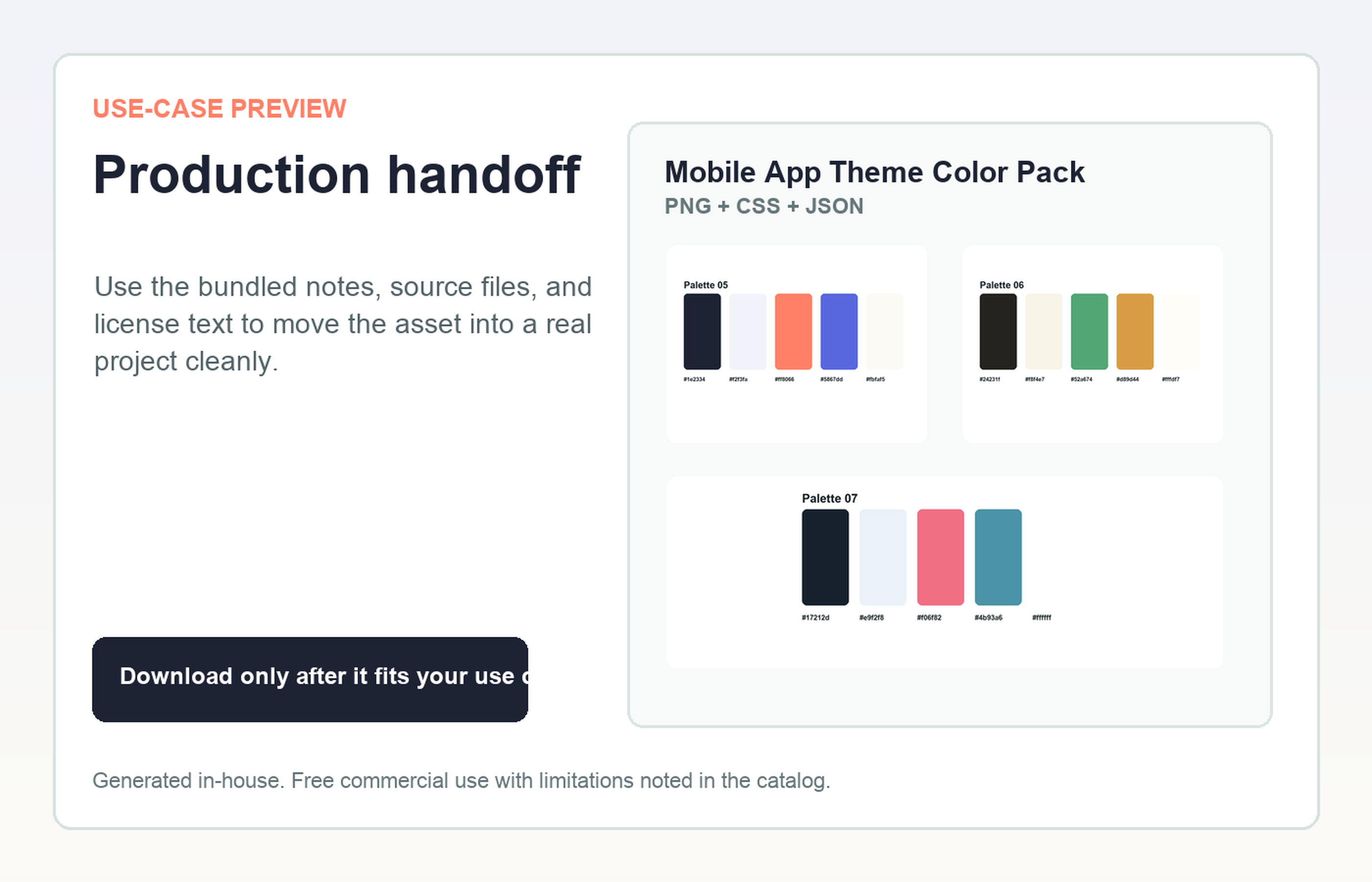 Mobile App Theme Color Pack Production handoff use-case preview