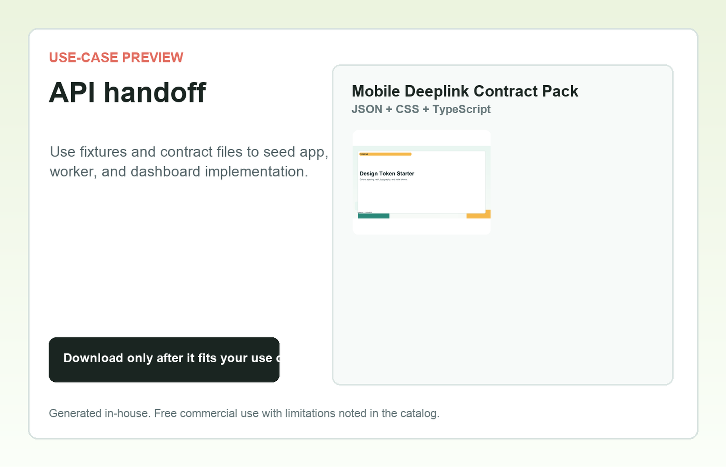 Mobile Deeplink Contract Pack API handoff use-case preview
