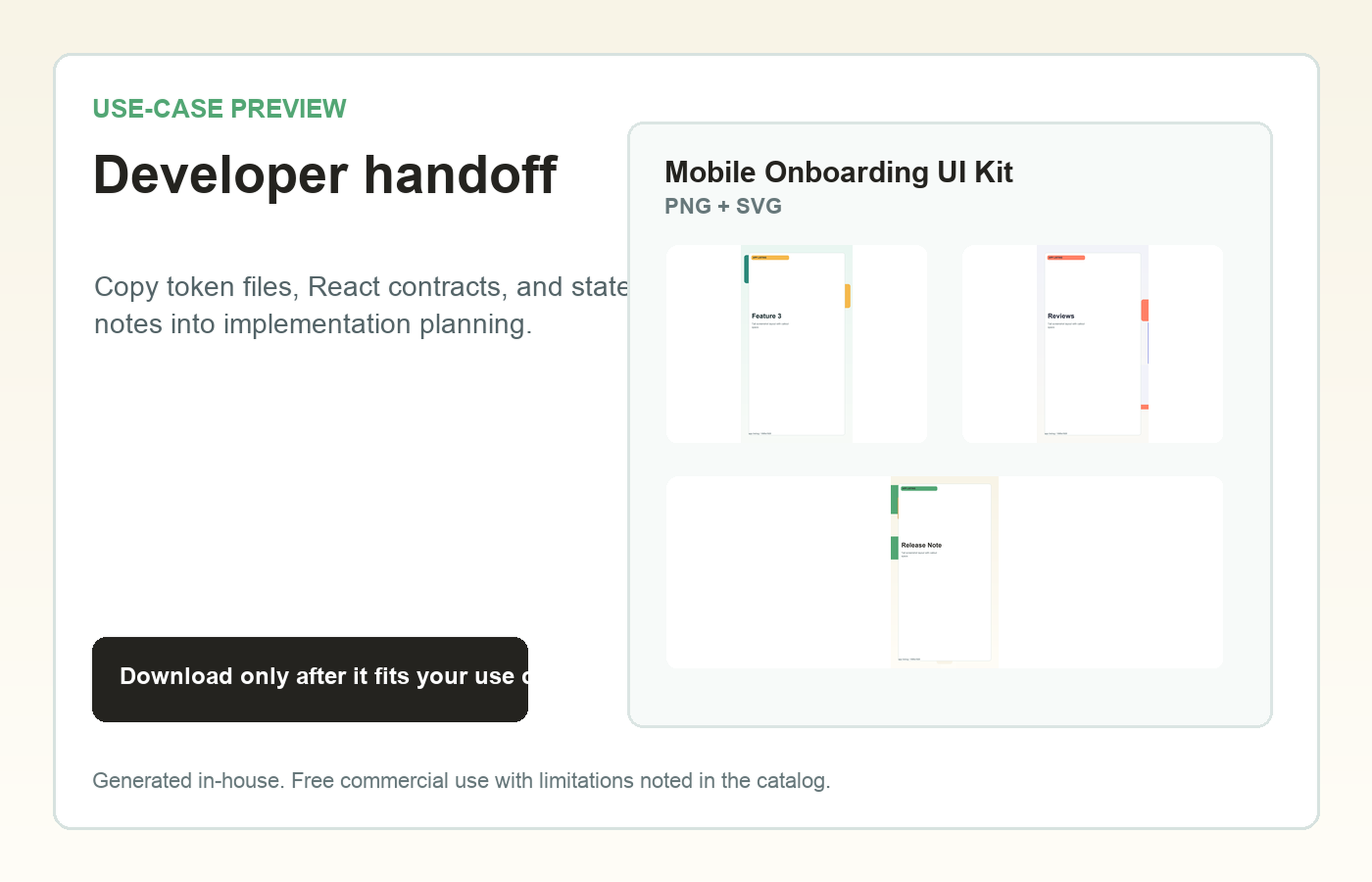 Mobile Onboarding UI Kit Developer handoff use-case preview