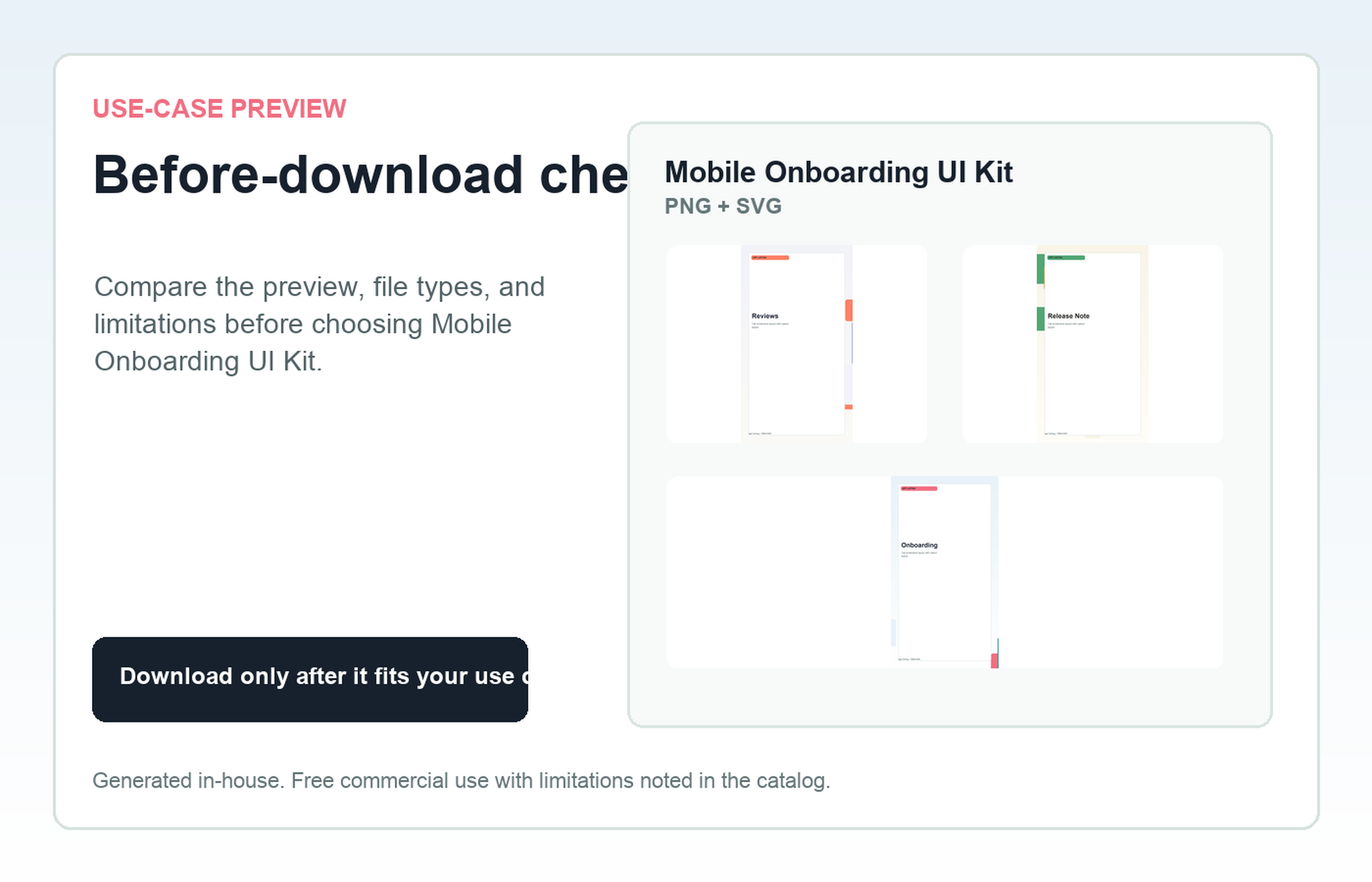 Mobile Onboarding UI Kit Before-download check use-case preview
