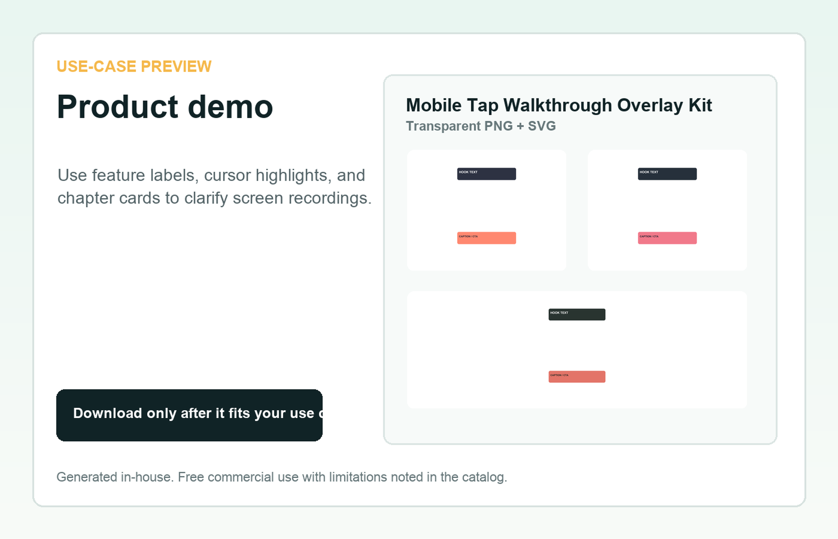 Mobile Tap Walkthrough Overlay Kit Product demo use-case preview