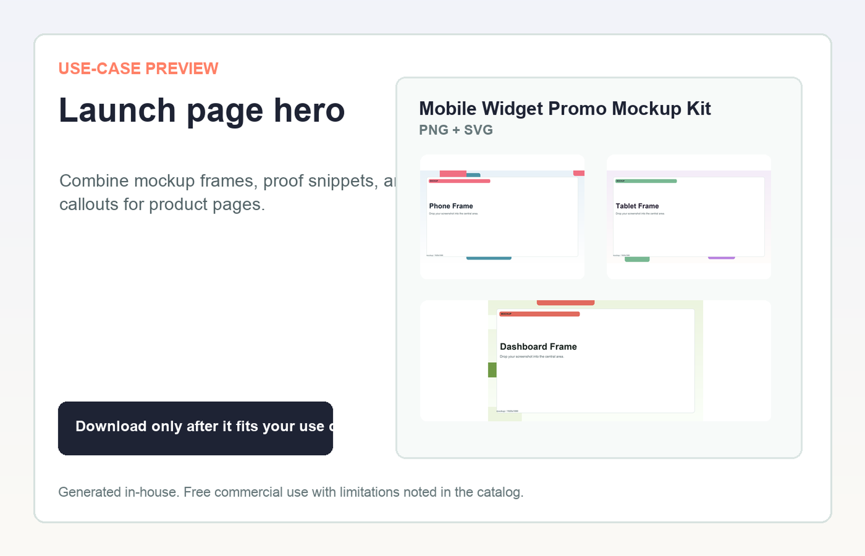 Mobile Widget Promo Mockup Kit Launch page hero use-case preview