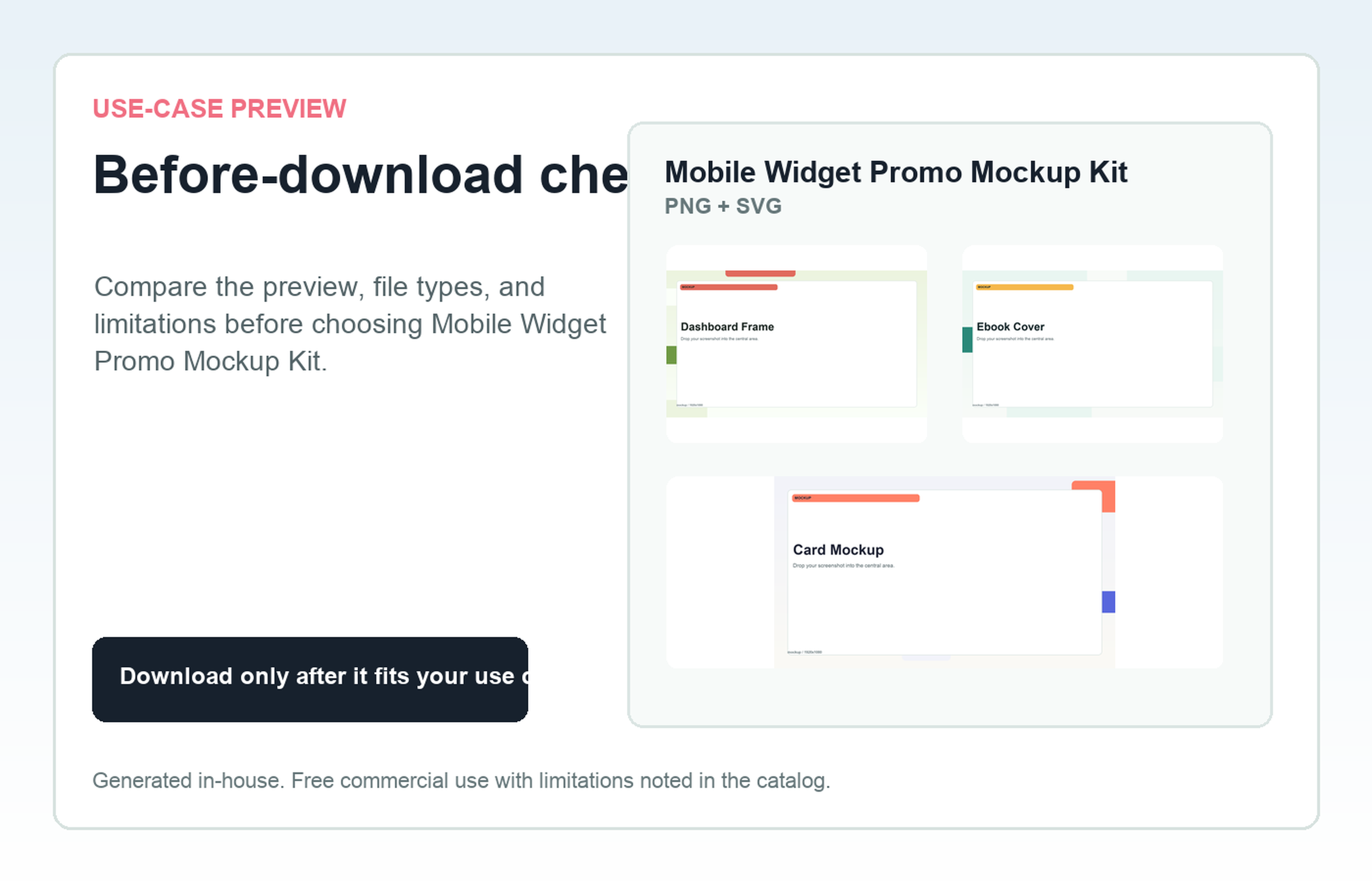 Mobile Widget Promo Mockup Kit Before-download check use-case preview