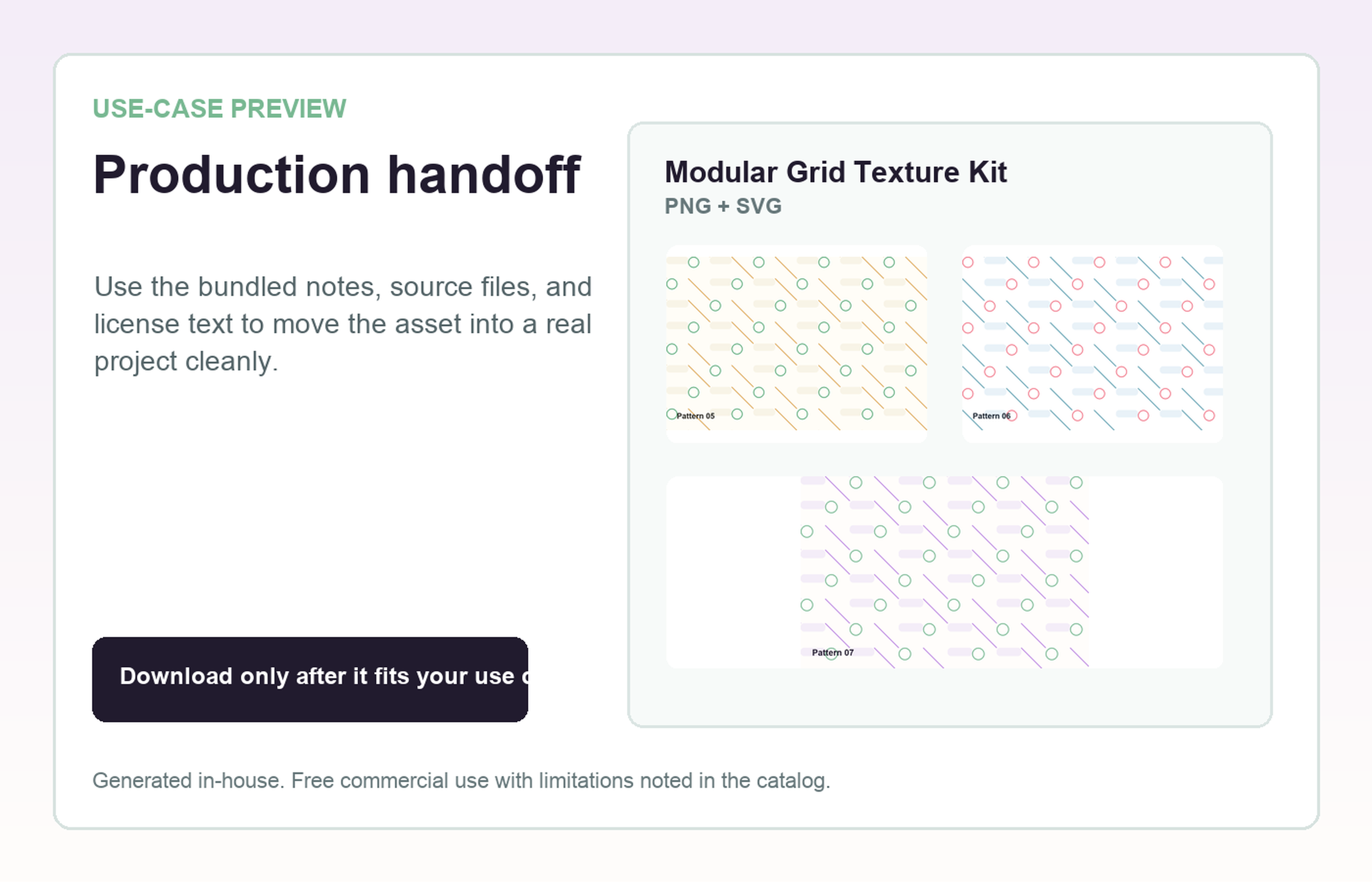 Modular Grid Texture Kit Production handoff use-case preview