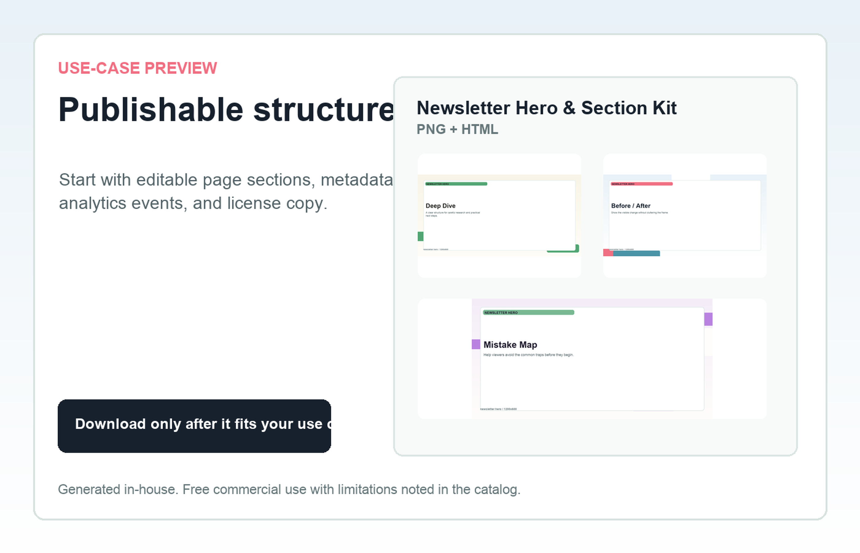 Newsletter Hero & Section Kit Publishable structure use-case preview