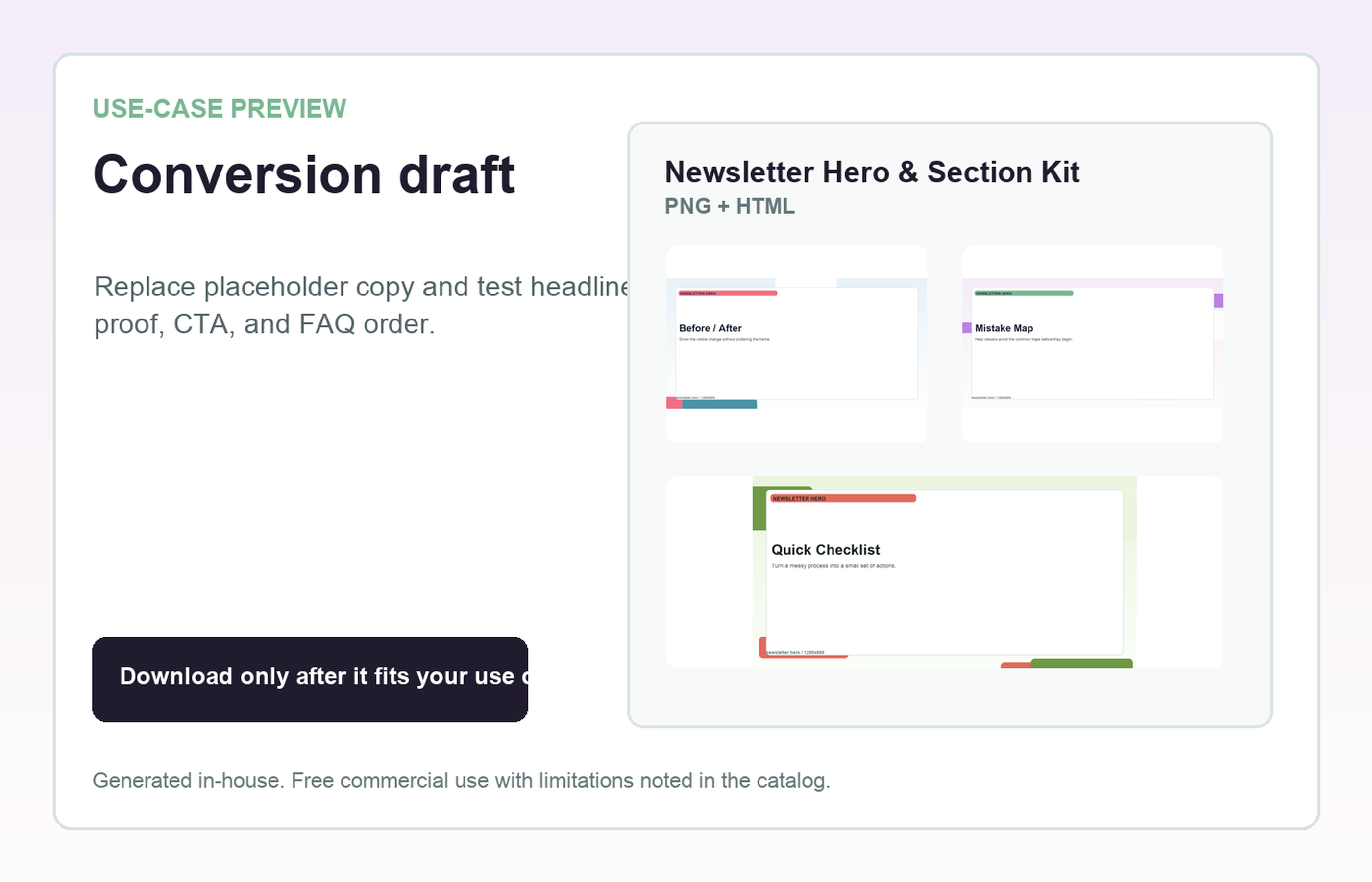 Newsletter Hero & Section Kit Conversion draft use-case preview