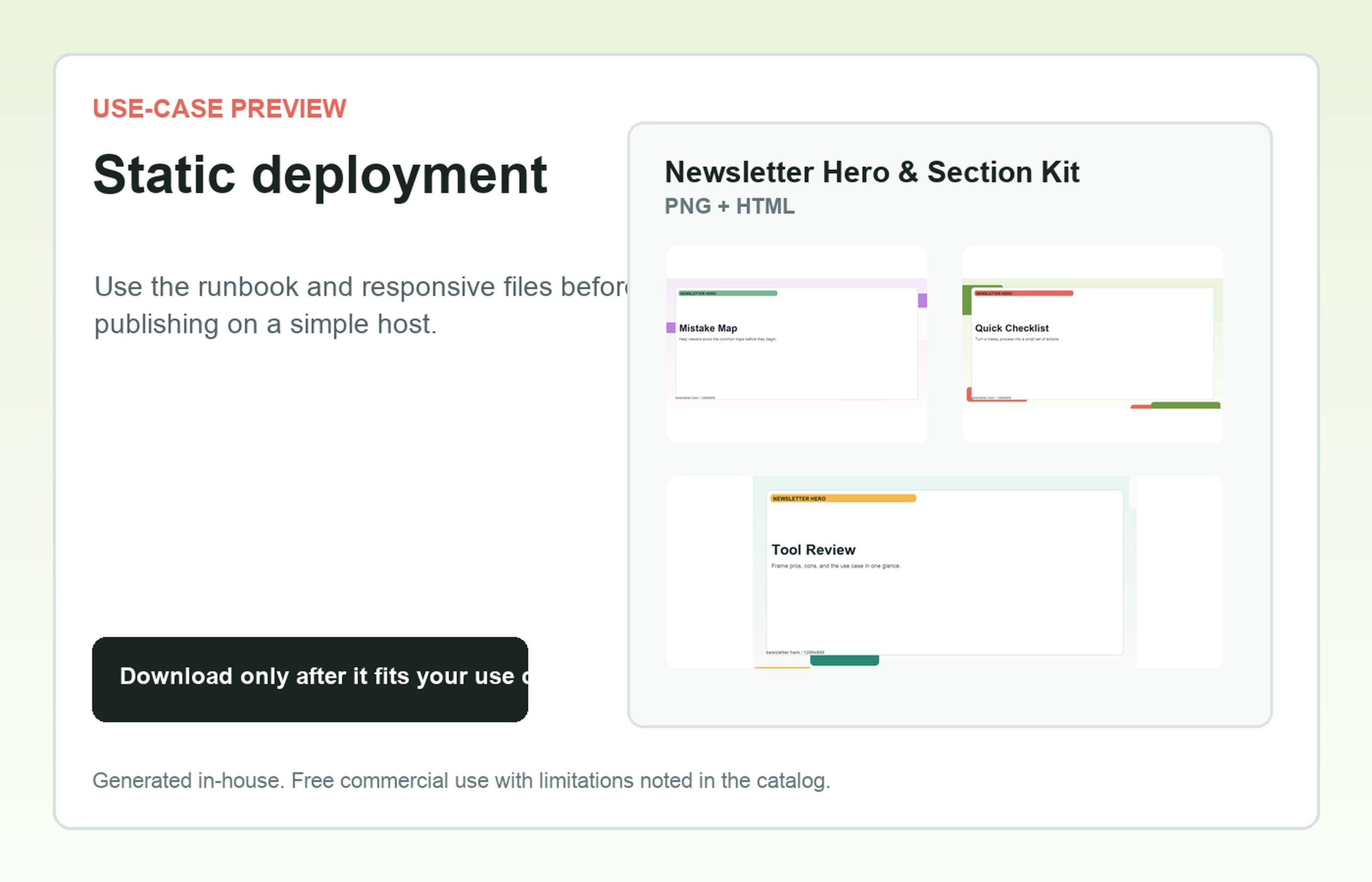 Newsletter Hero & Section Kit Static deployment use-case preview