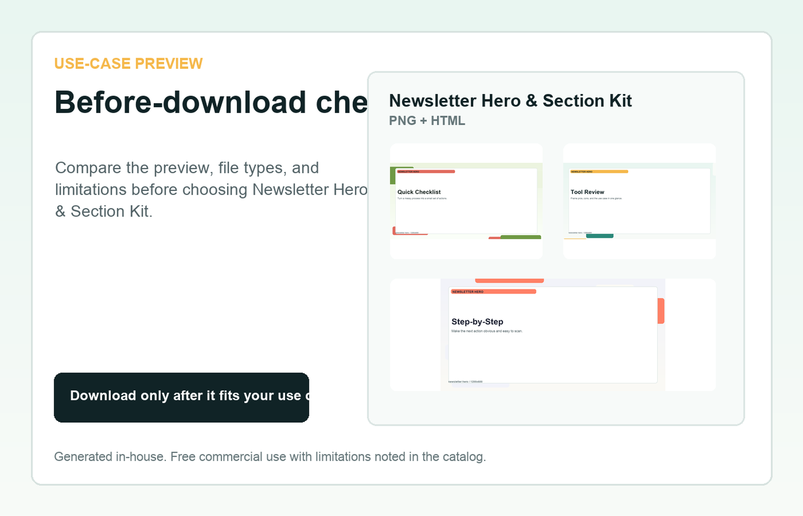Newsletter Hero & Section Kit Before-download check use-case preview