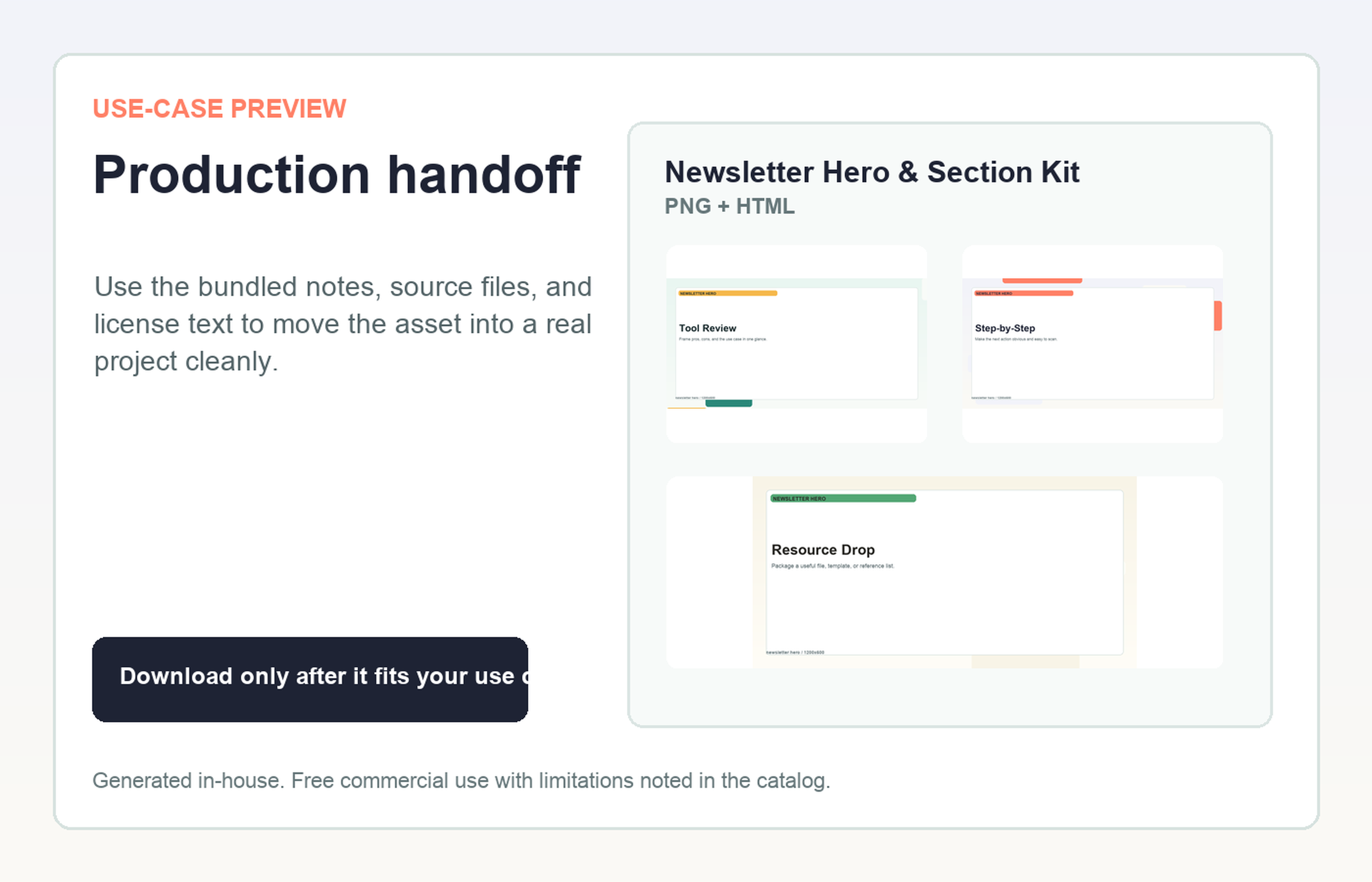 Newsletter Hero & Section Kit Production handoff use-case preview