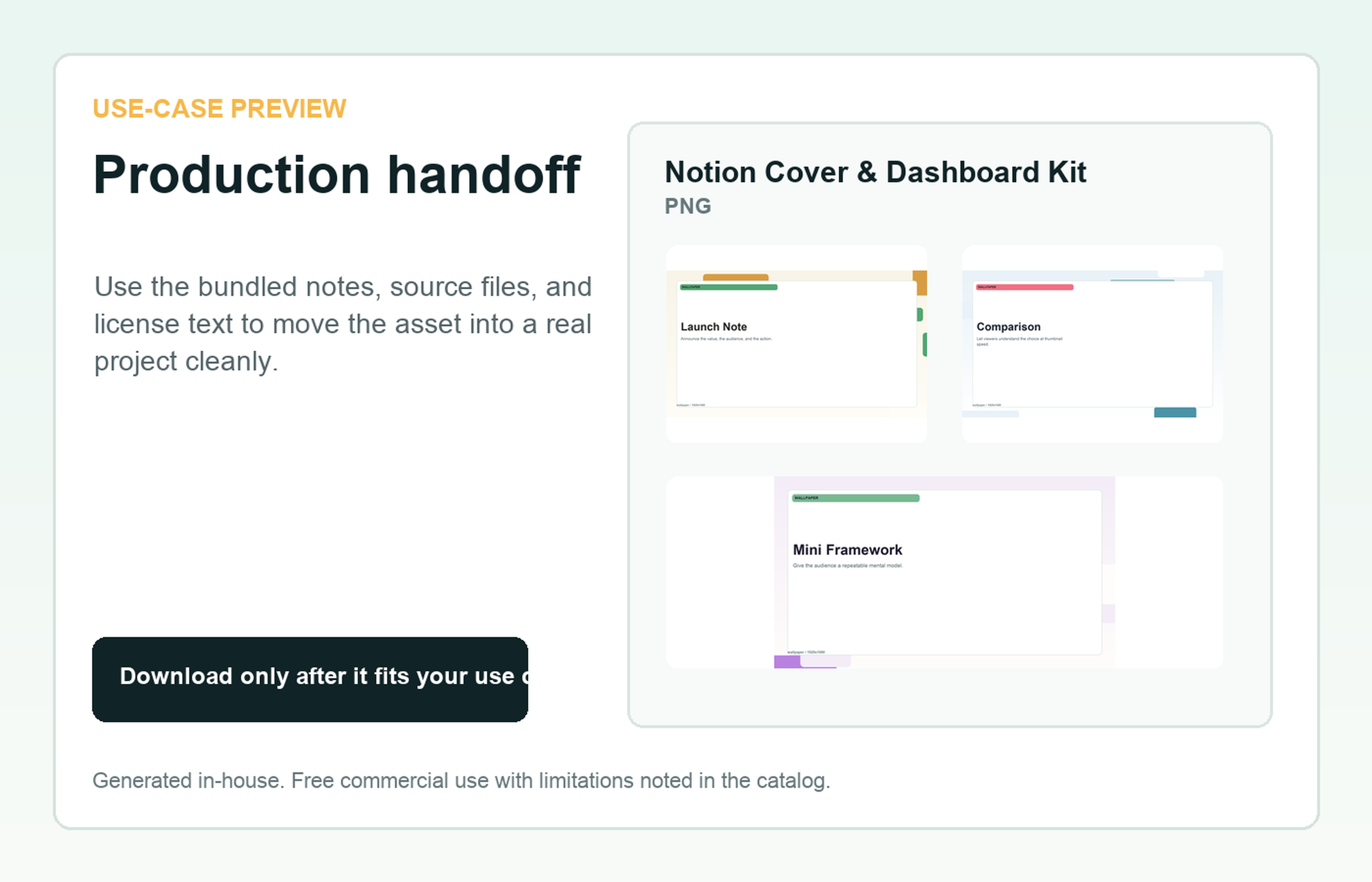 Notion Cover & Dashboard Kit Production handoff use-case preview