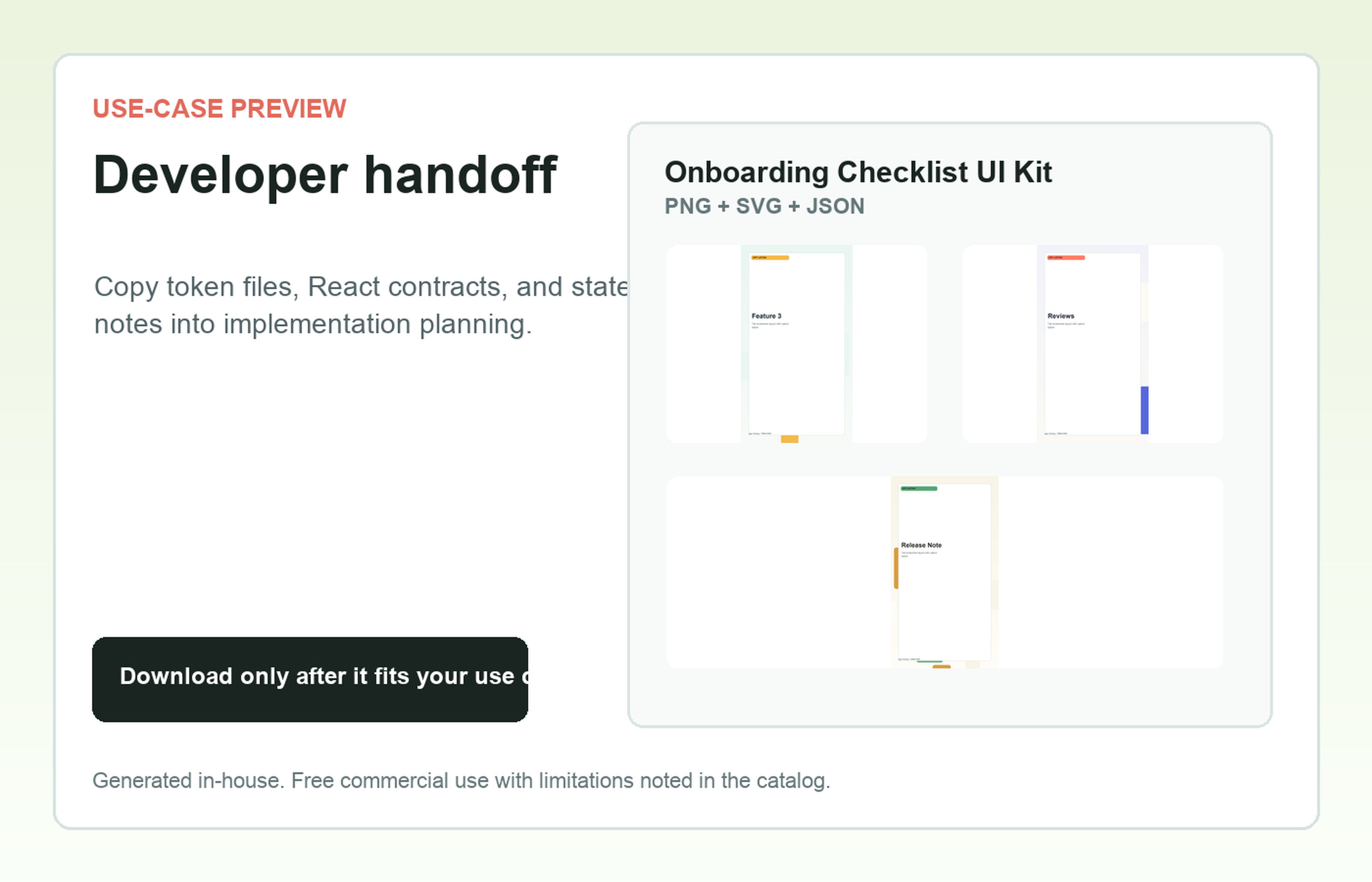 Onboarding Checklist UI Kit Developer handoff use-case preview