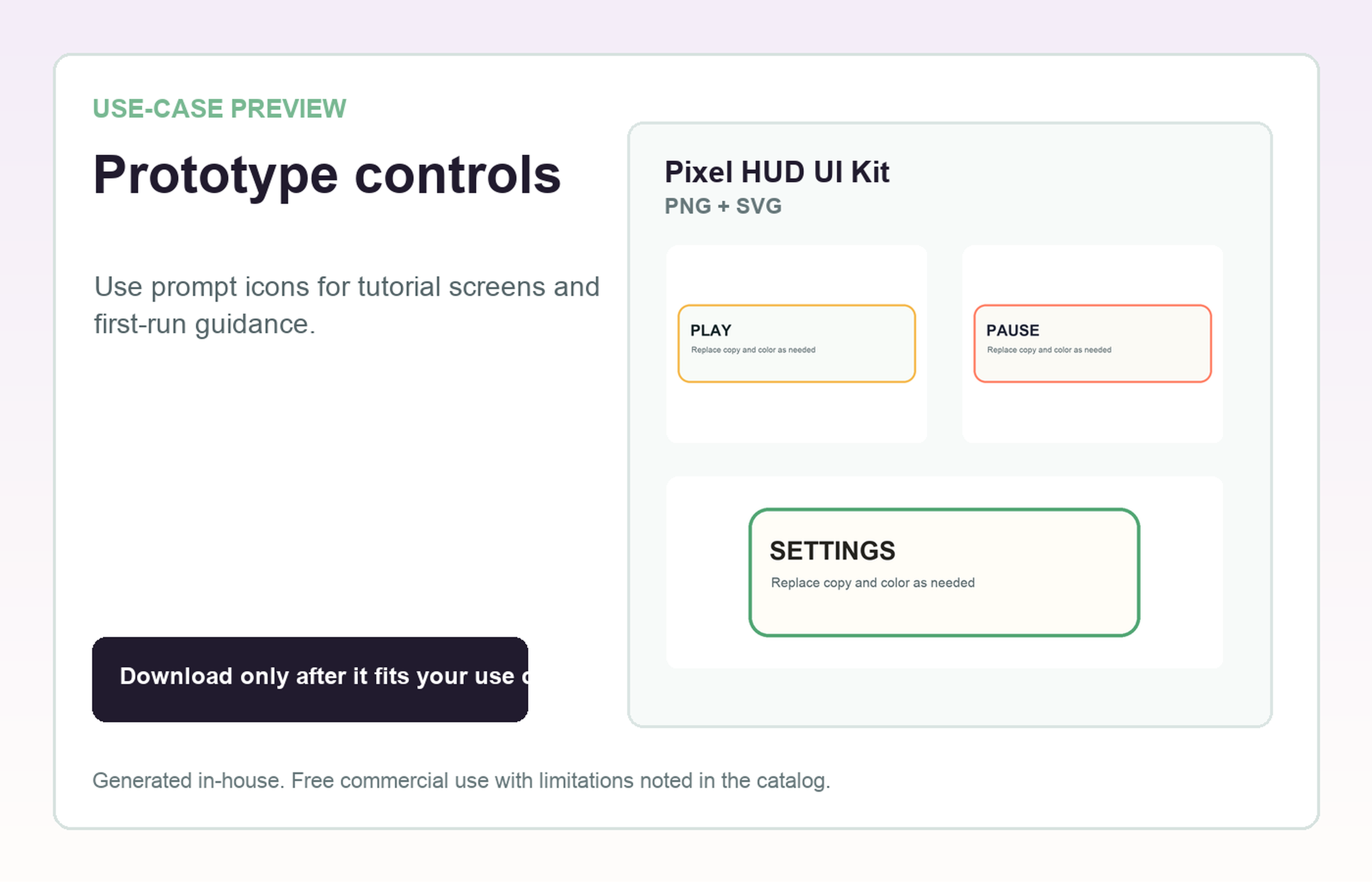 Pixel HUD UI Kit Prototype controls use-case preview