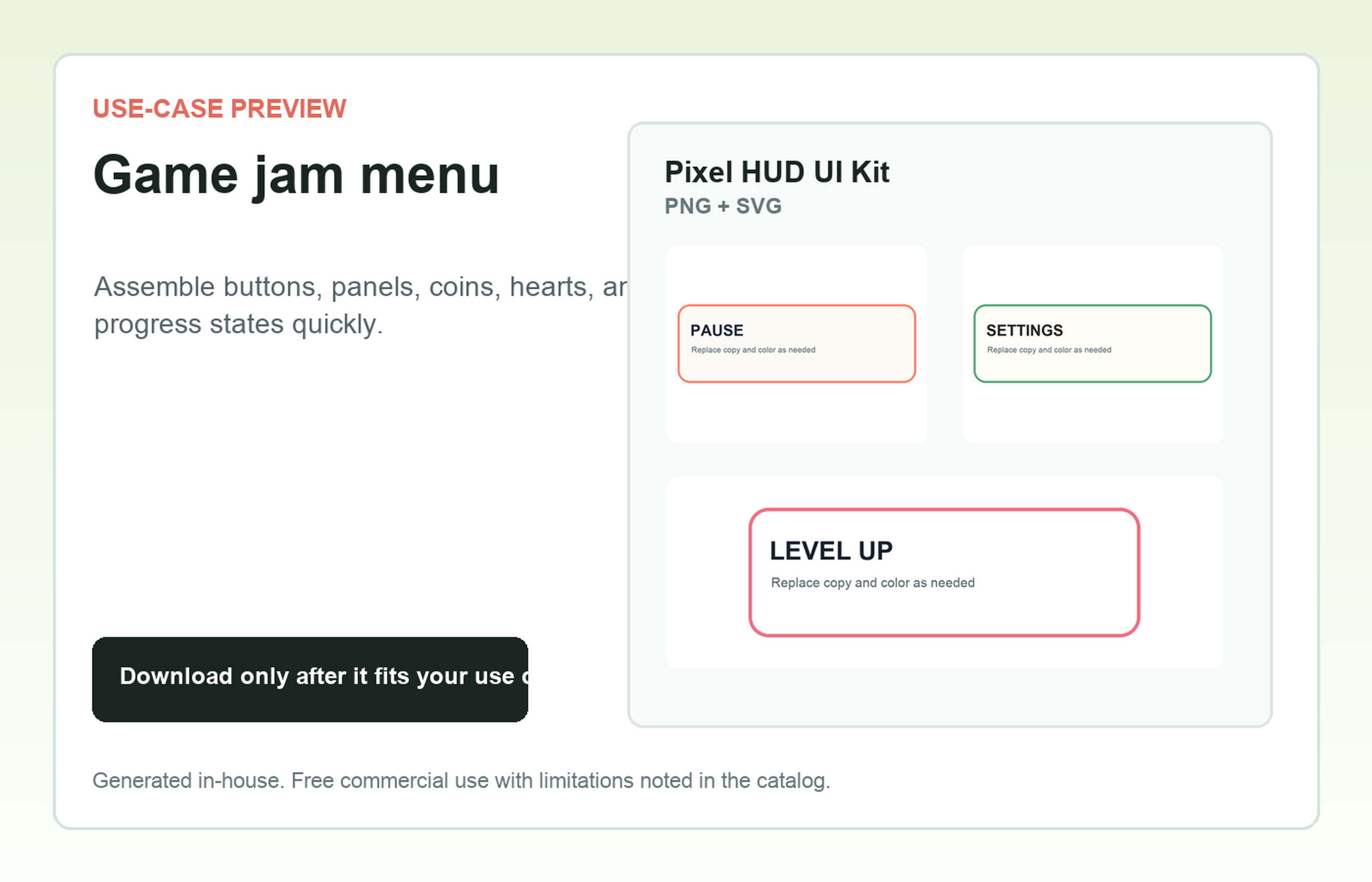 Pixel HUD UI Kit Game jam menu use-case preview