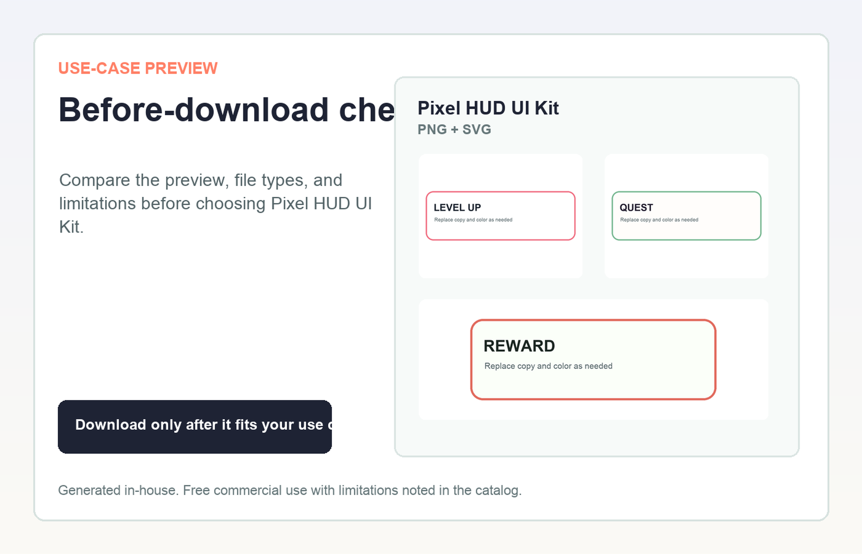 Pixel HUD UI Kit Before-download check use-case preview