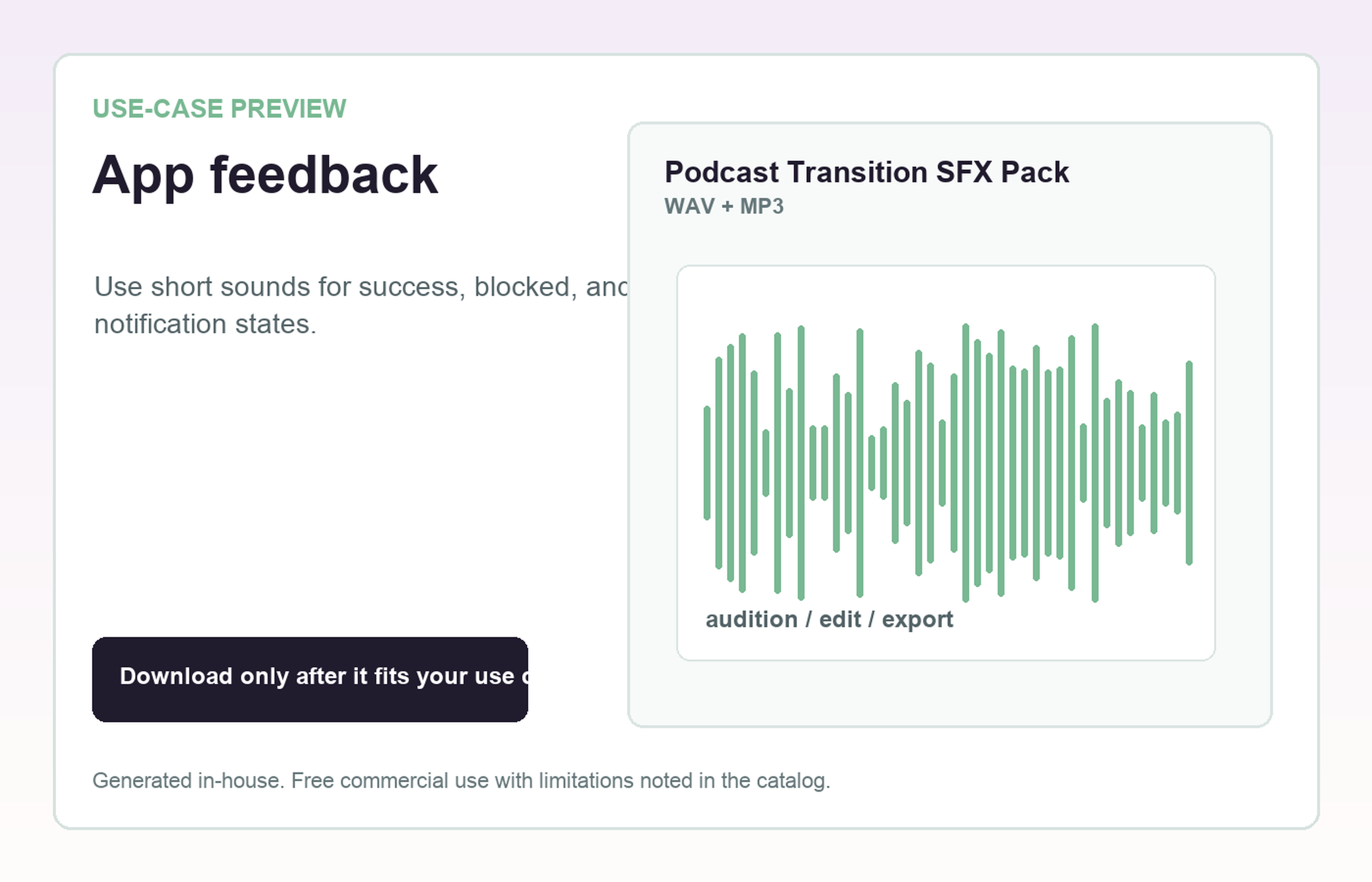 Podcast Transition SFX Pack App feedback use-case preview