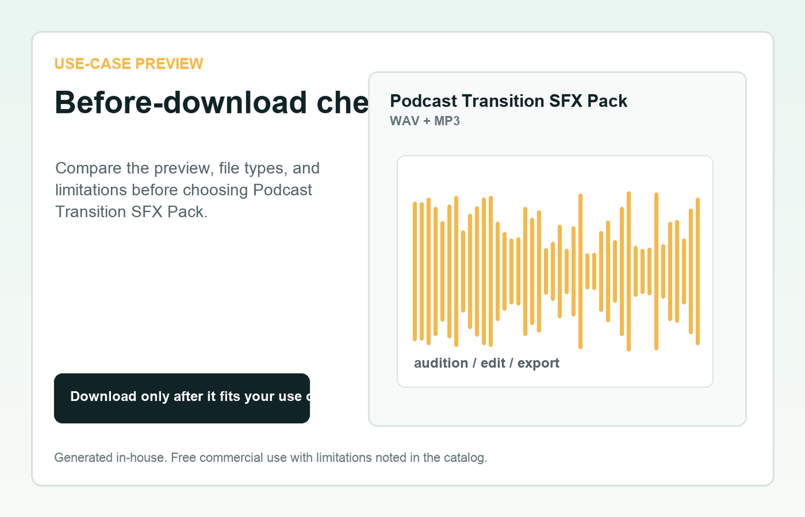 Podcast Transition SFX Pack Before-download check use-case preview