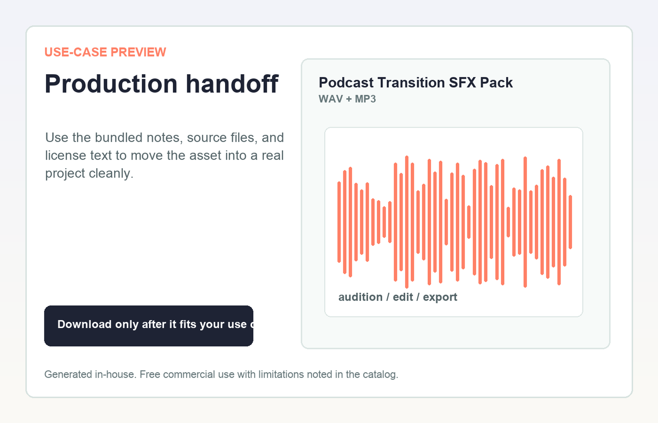 Podcast Transition SFX Pack Production handoff use-case preview