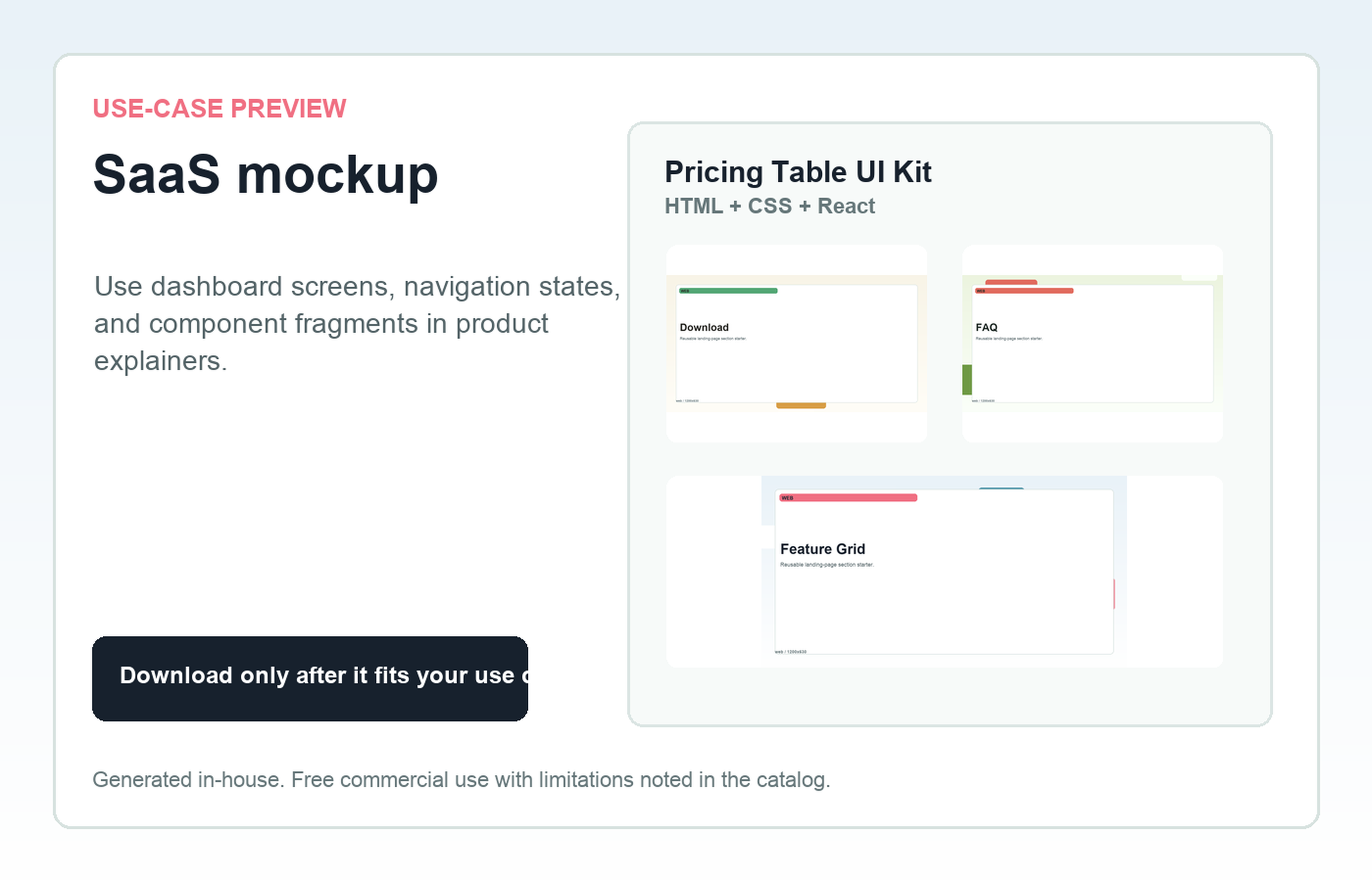 Pricing Table UI Kit SaaS mockup use-case preview