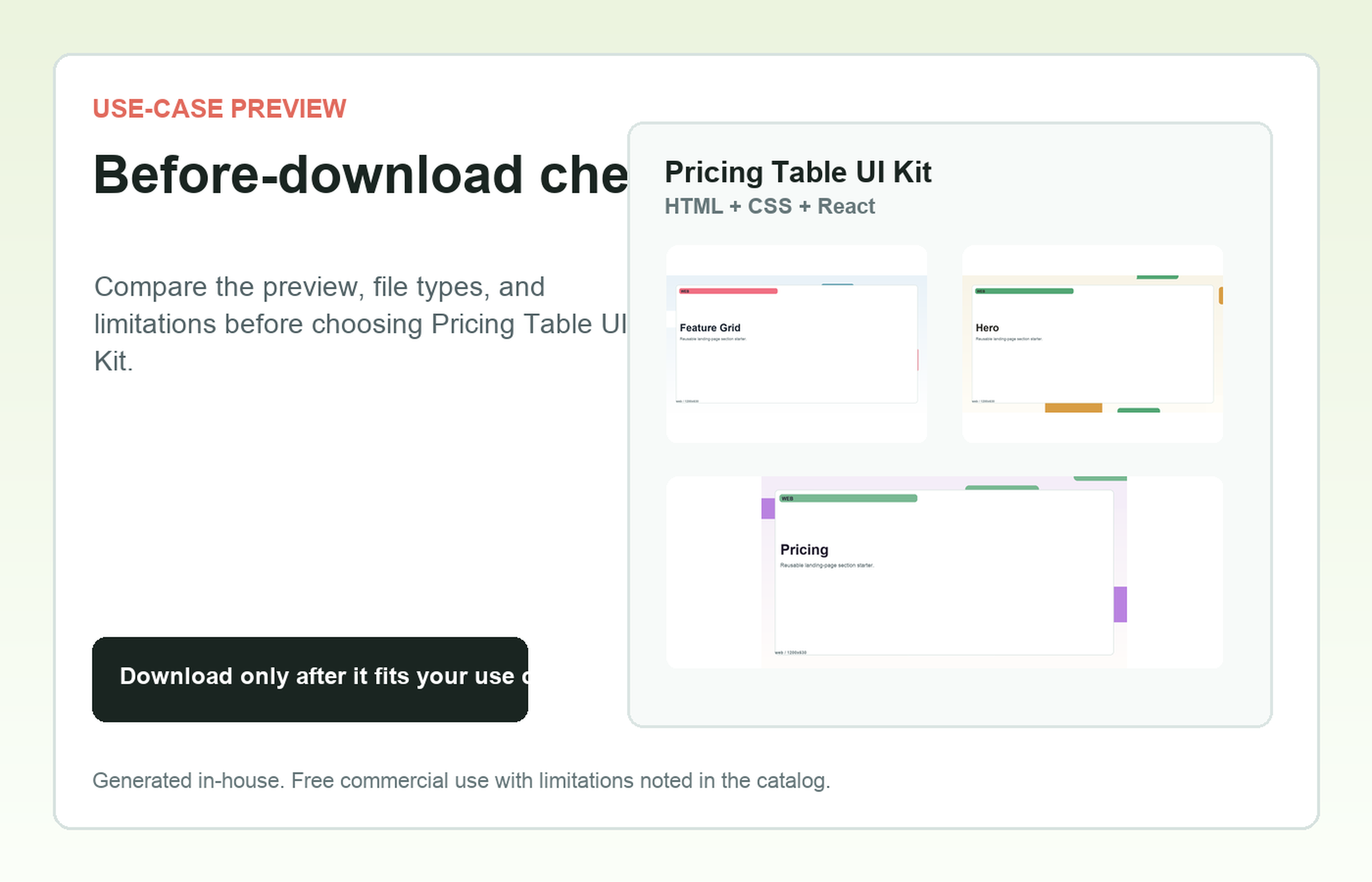 Pricing Table UI Kit Before-download check use-case preview