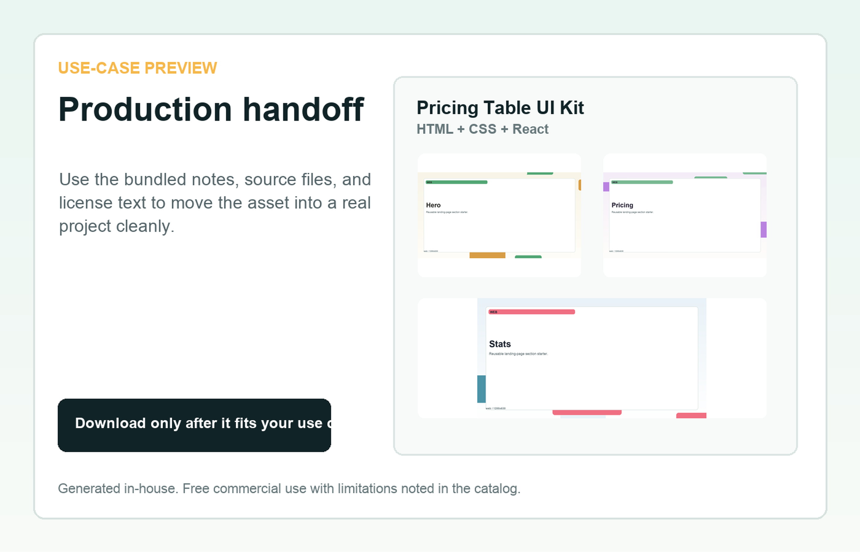 Pricing Table UI Kit Production handoff use-case preview