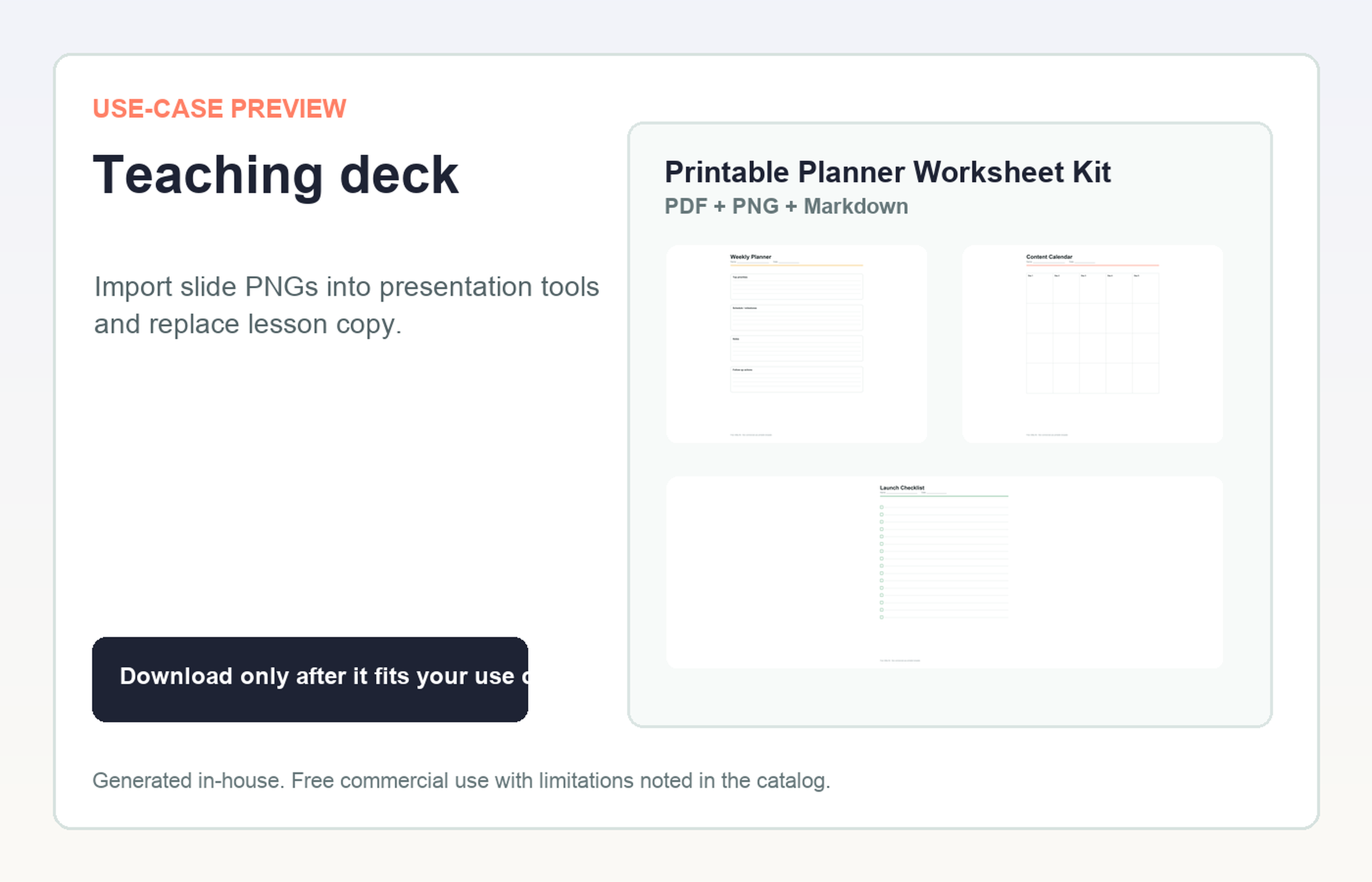 Printable Planner Worksheet Kit Teaching deck use-case preview