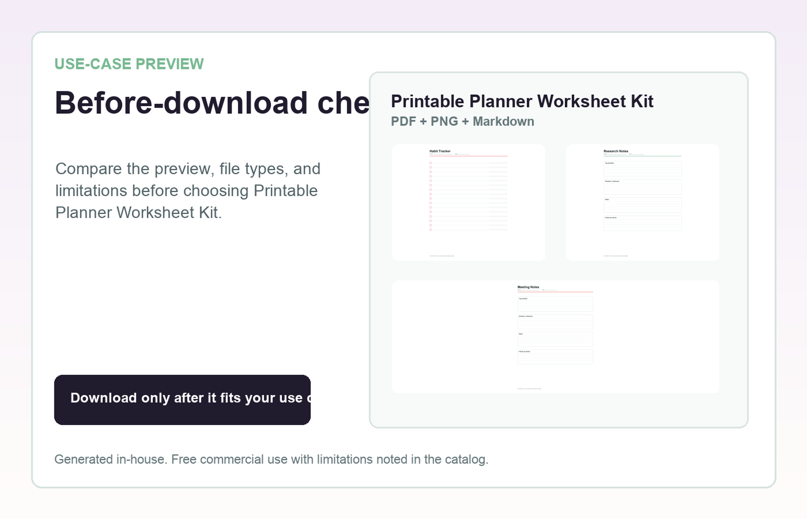 Printable Planner Worksheet Kit Before-download check use-case preview