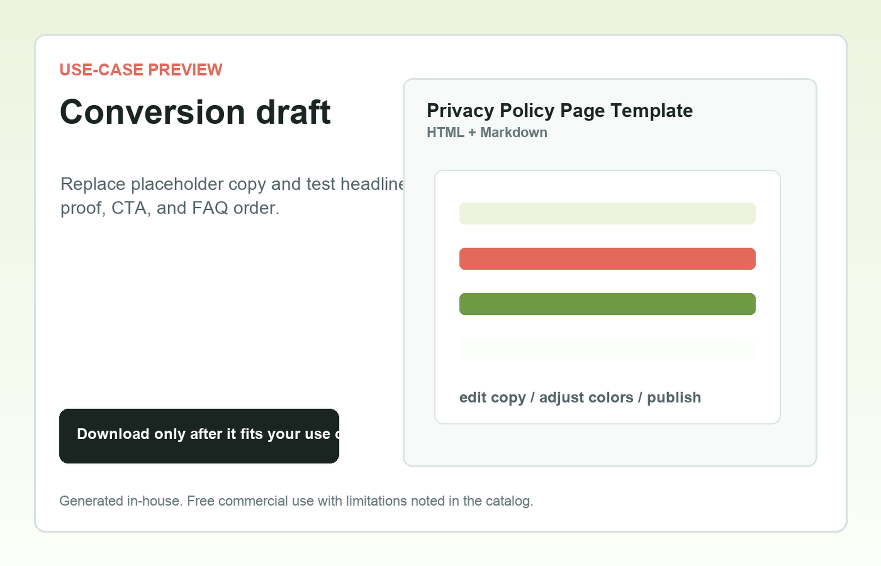 Privacy Policy Page Template Conversion draft use-case preview