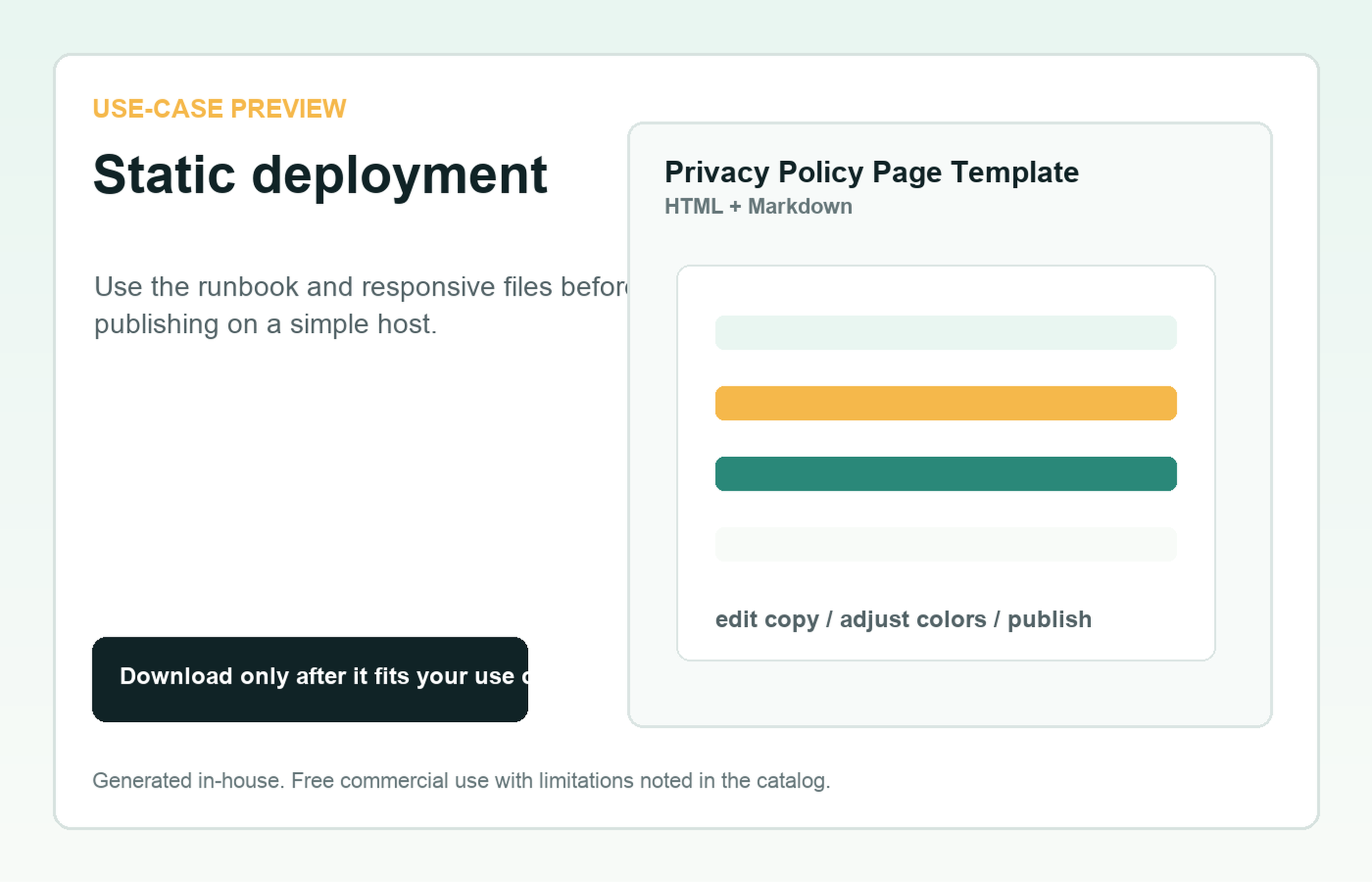 Privacy Policy Page Template Static deployment use-case preview