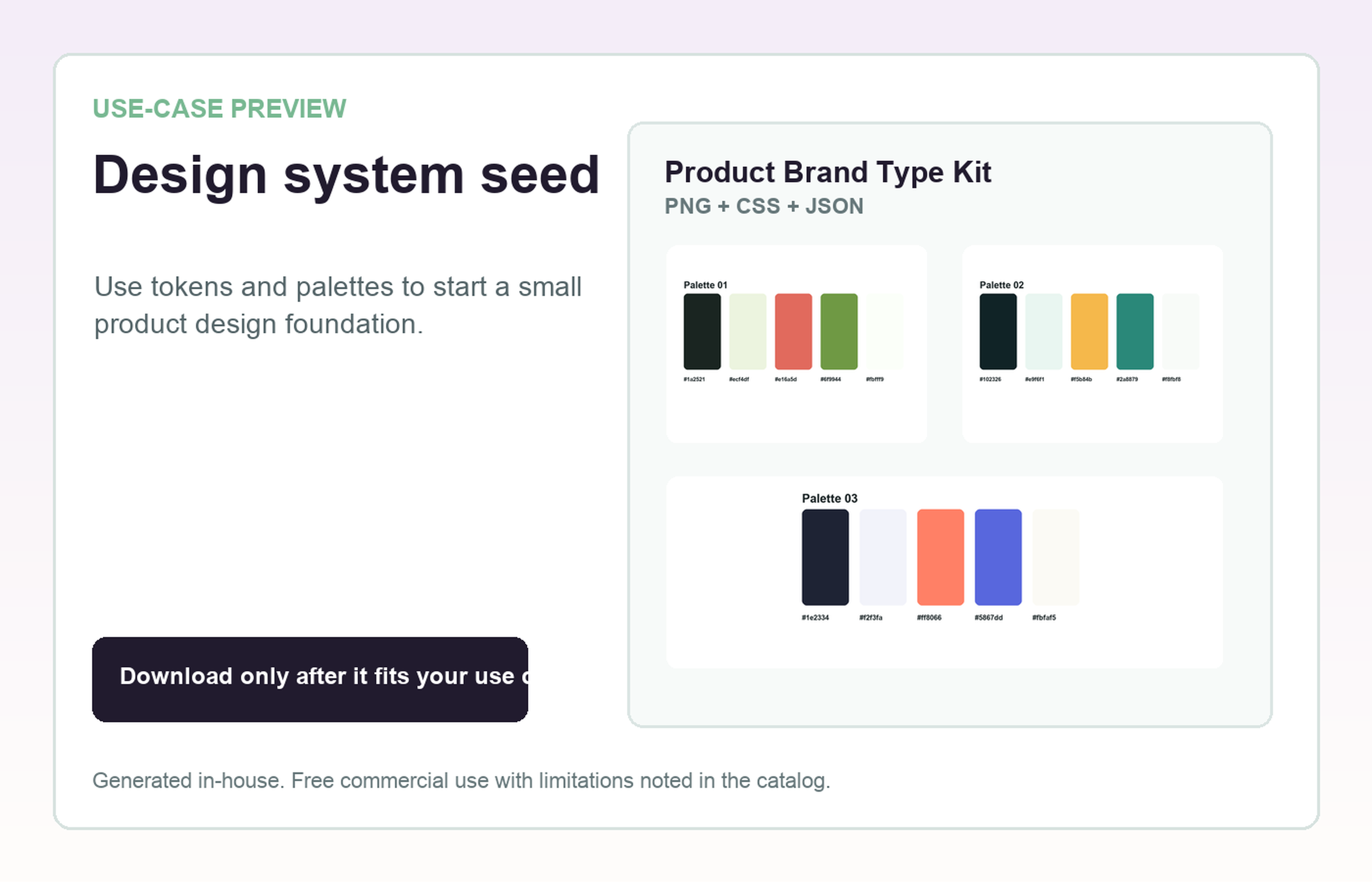Product Brand Type Kit Design system seed use-case preview
