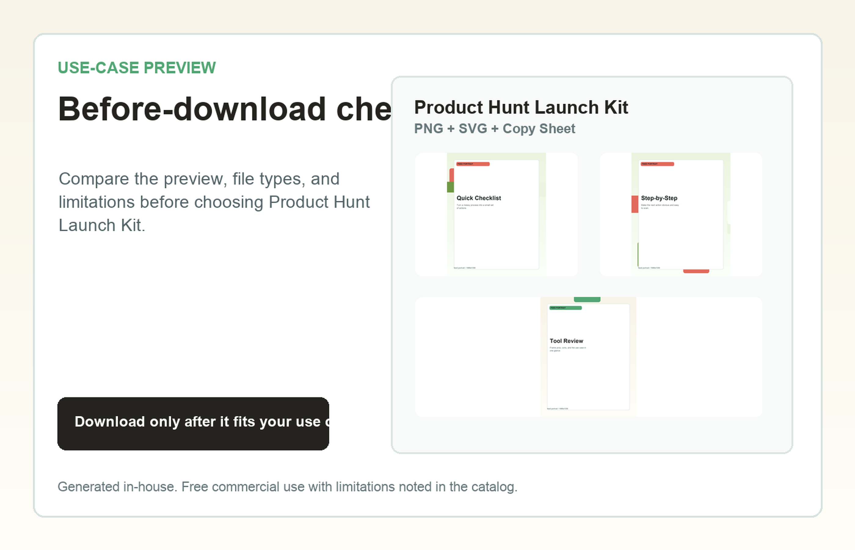 Product Hunt Launch Kit Before-download check use-case preview