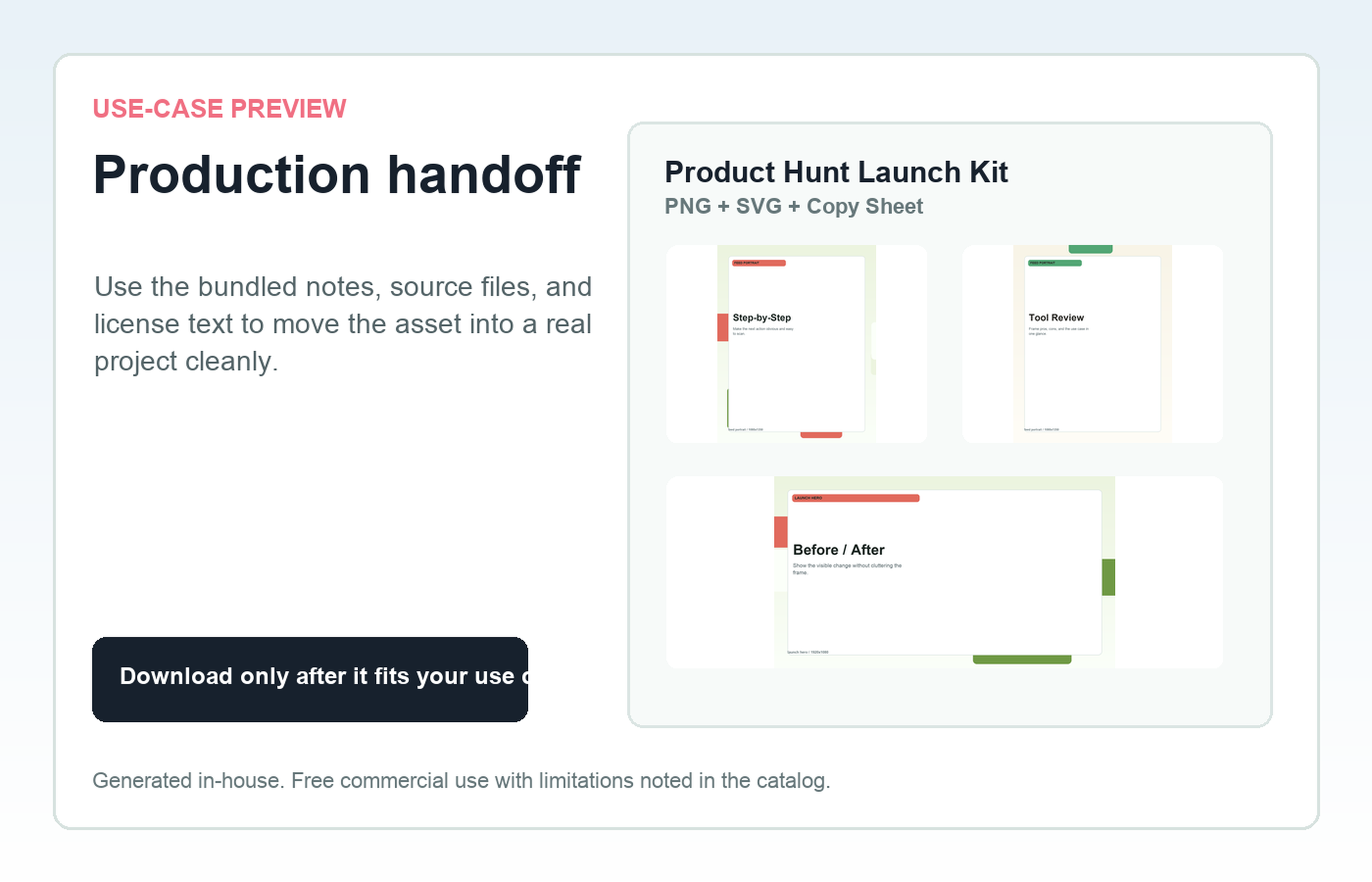 Product Hunt Launch Kit Production handoff use-case preview