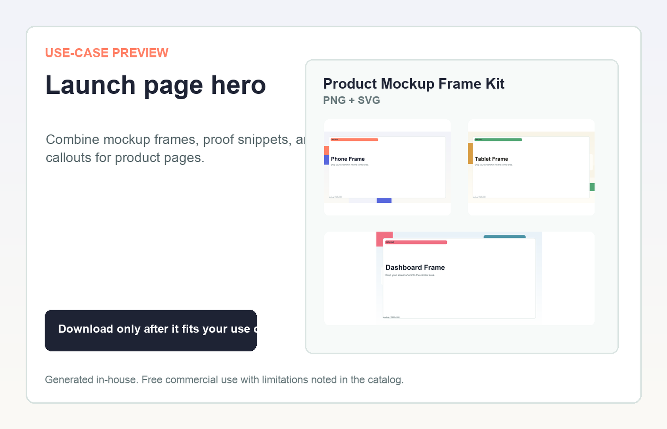 Product Mockup Frame Kit Launch page hero use-case preview