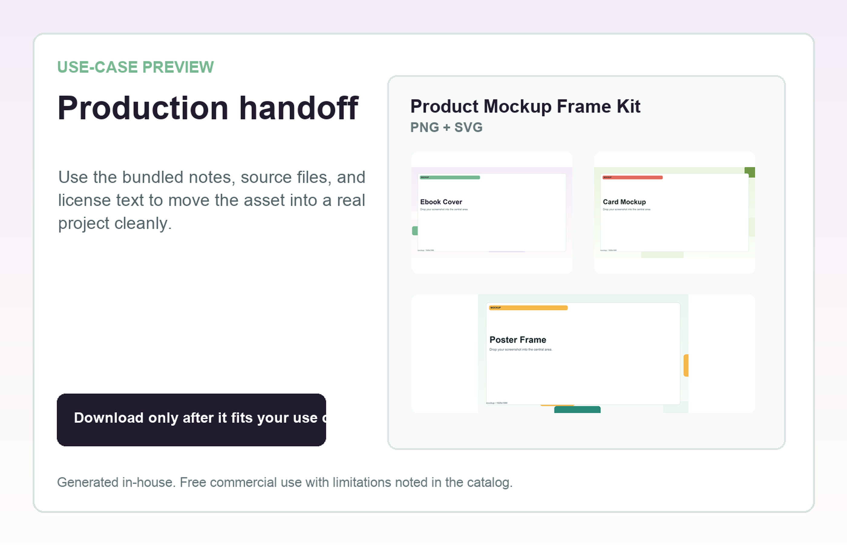 Product Mockup Frame Kit Production handoff use-case preview