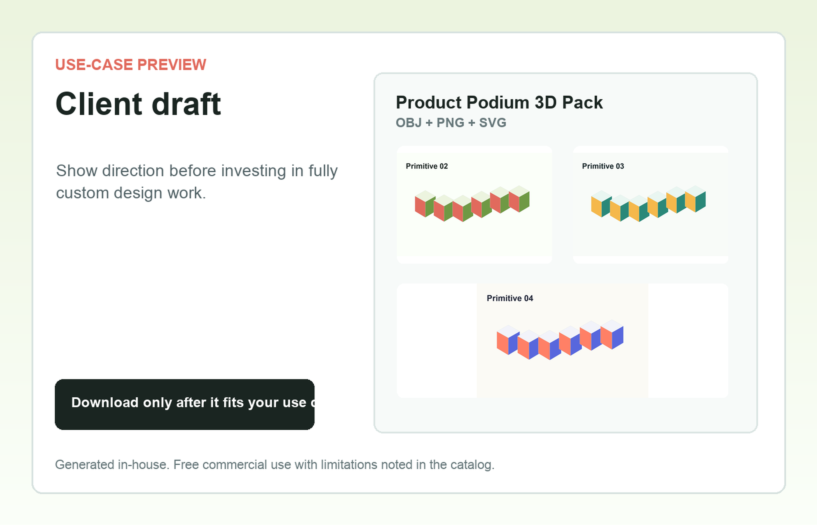 Product Podium 3D Pack Client draft use-case preview