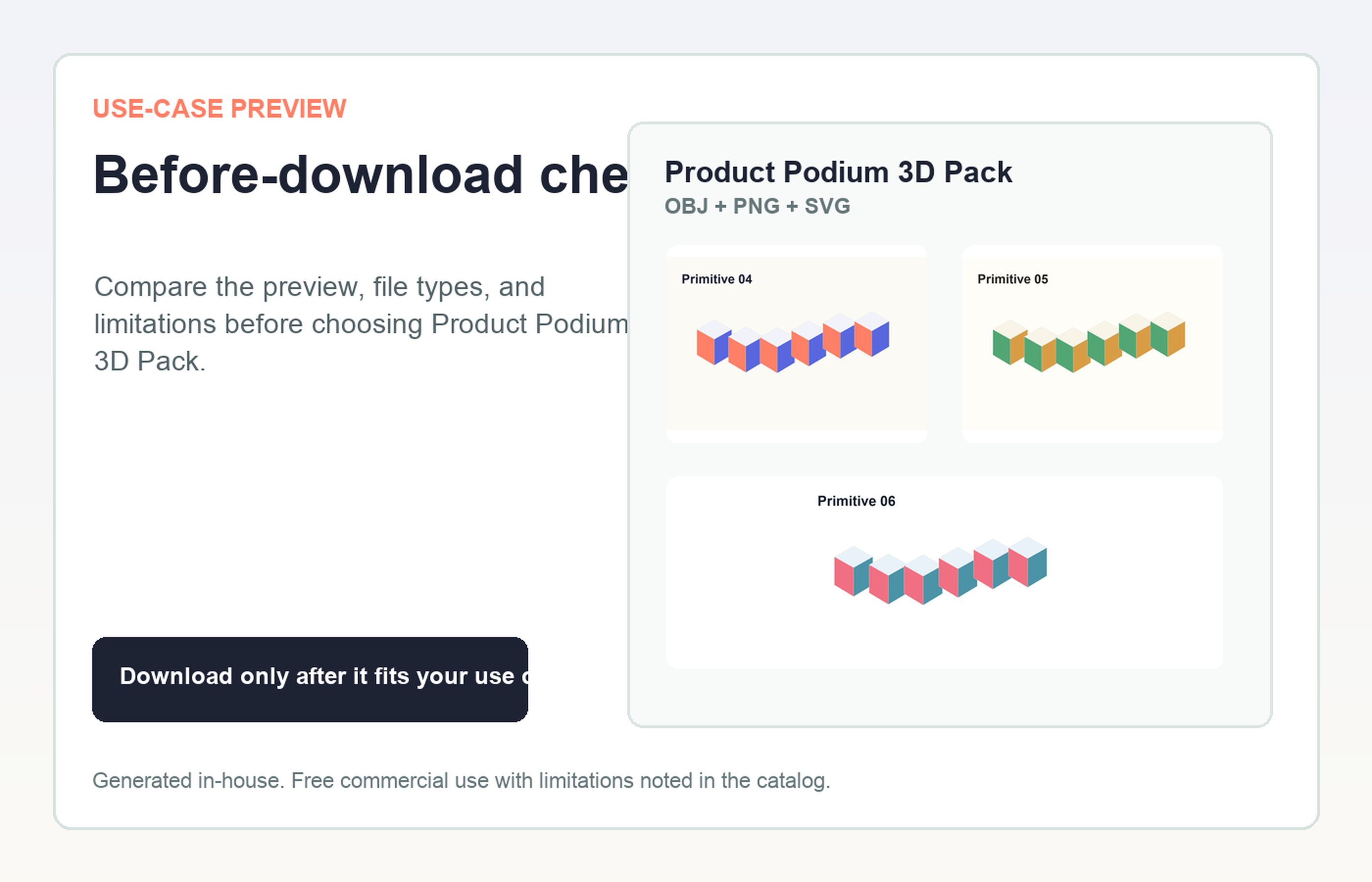 Product Podium 3D Pack Before-download check use-case preview