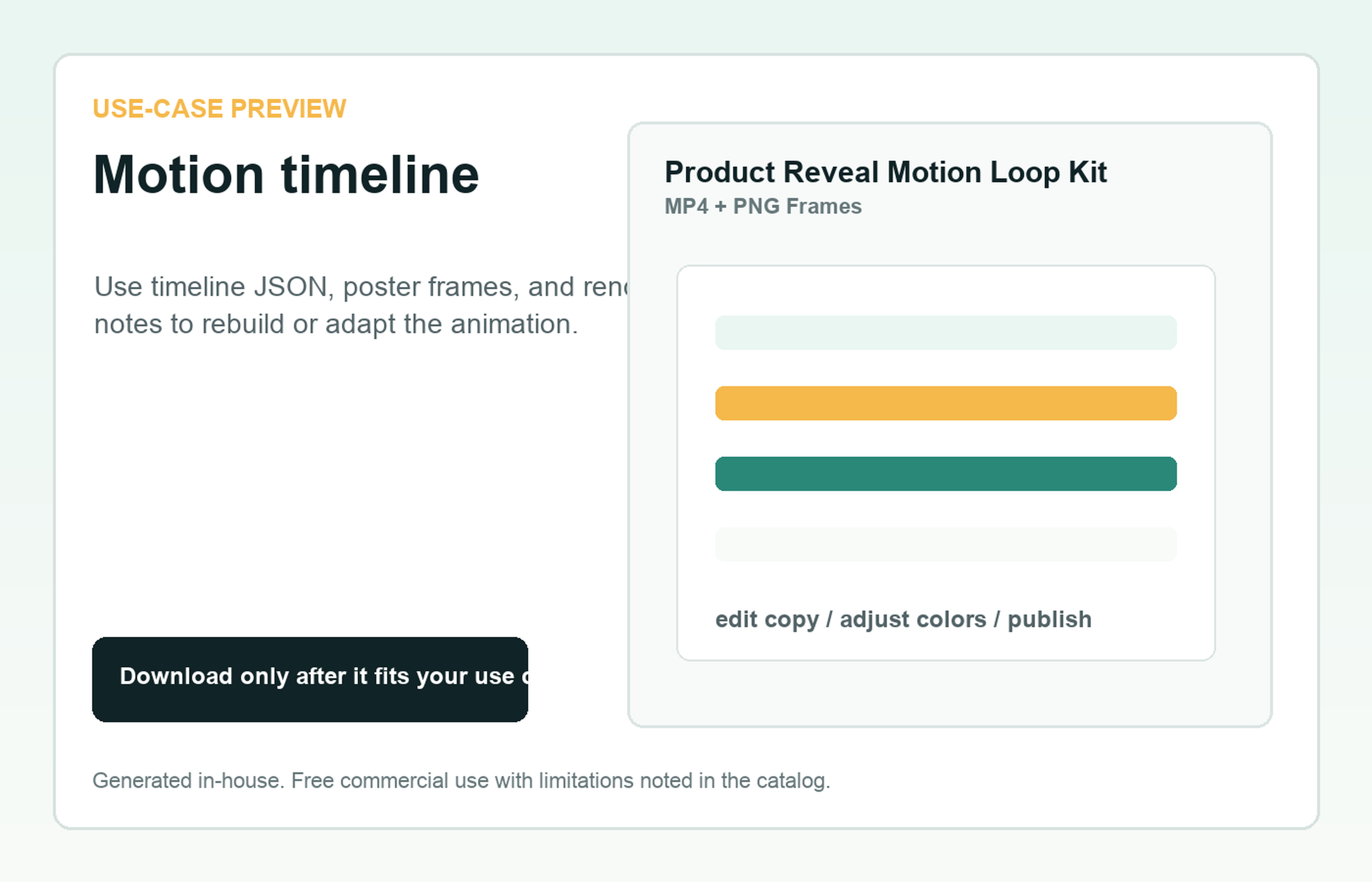 Product Reveal Motion Loop Kit Motion timeline use-case preview