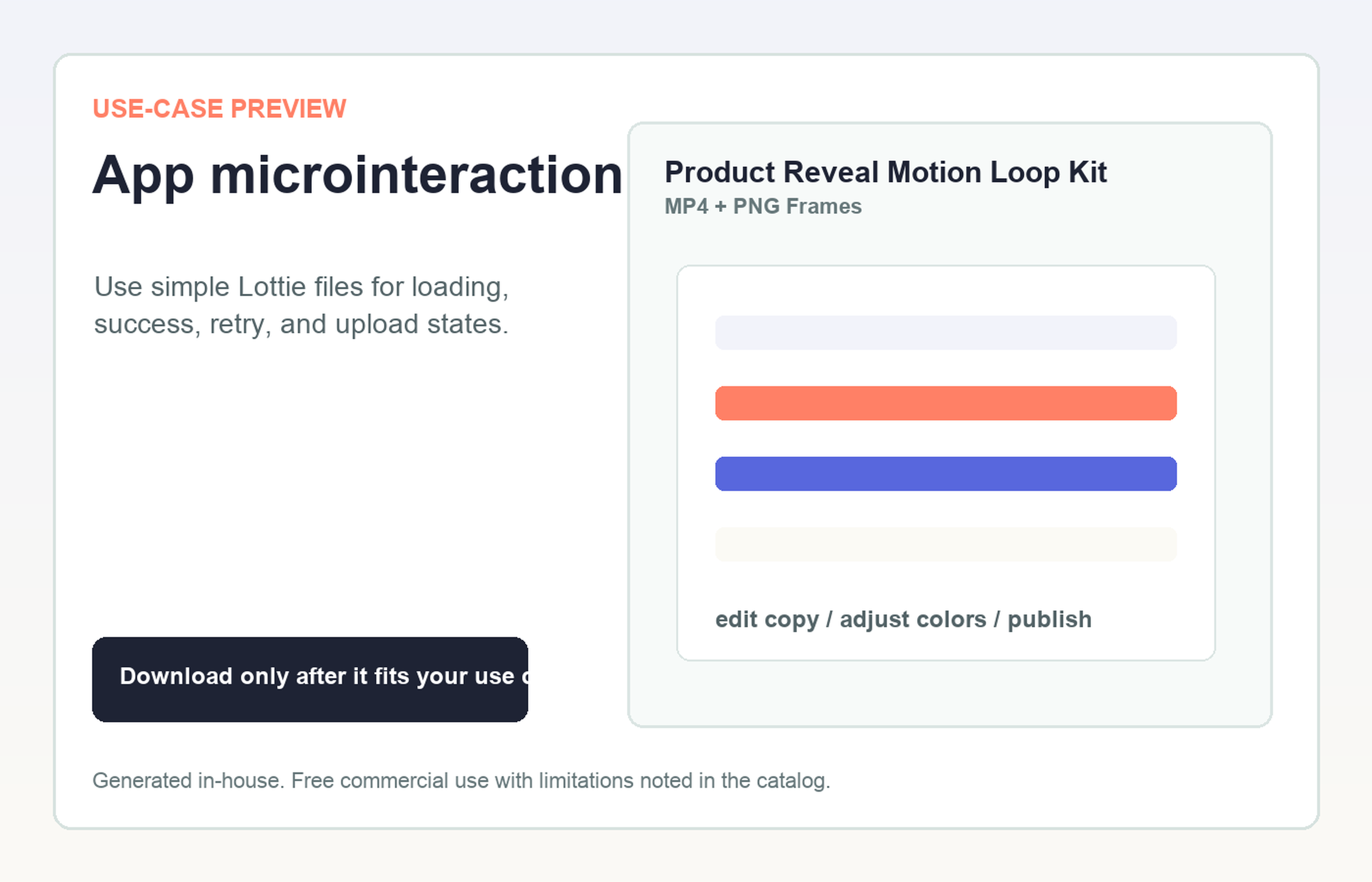 Product Reveal Motion Loop Kit App microinteraction use-case preview