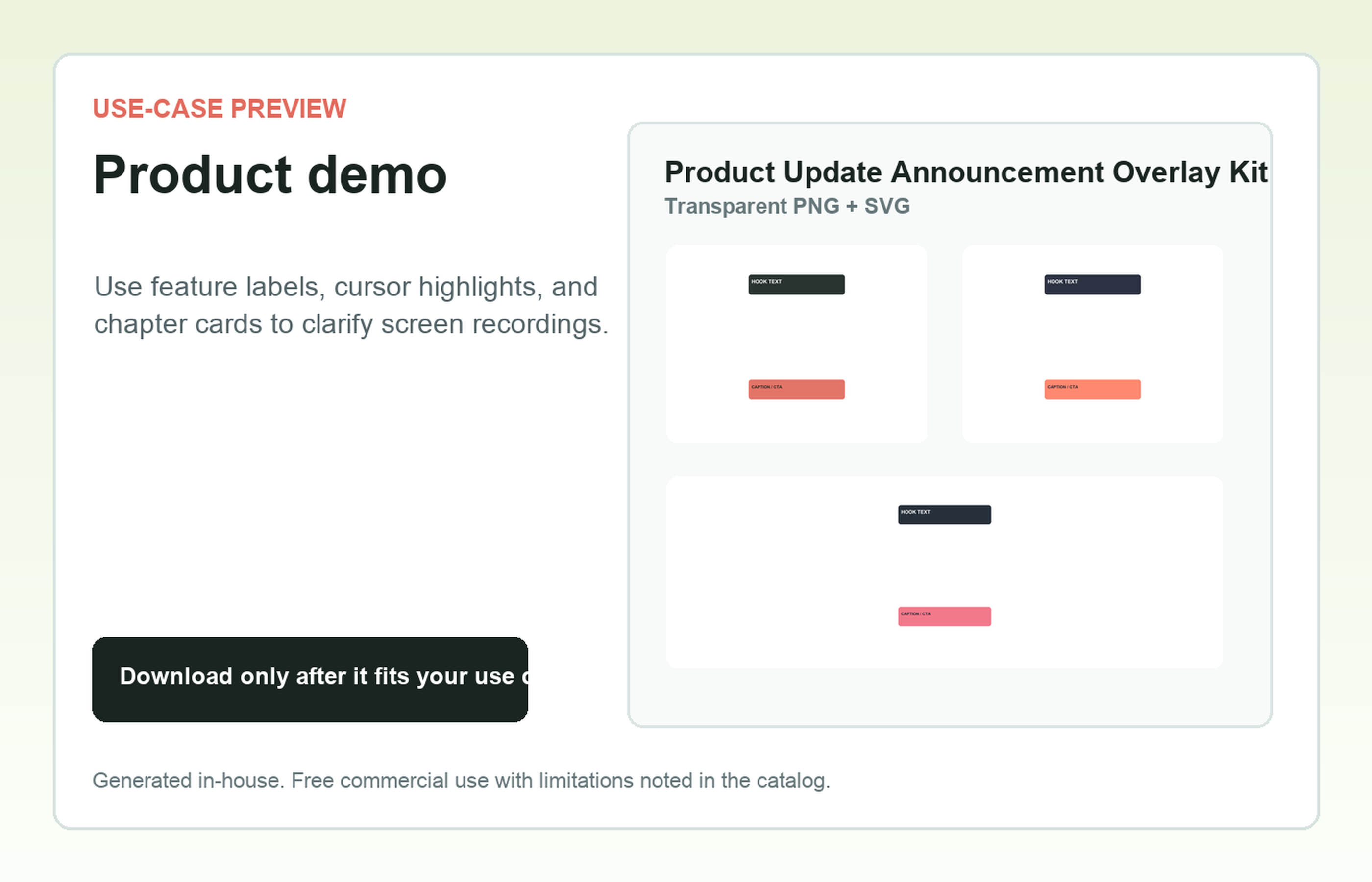 Product Update Announcement Overlay Kit Product demo use-case preview