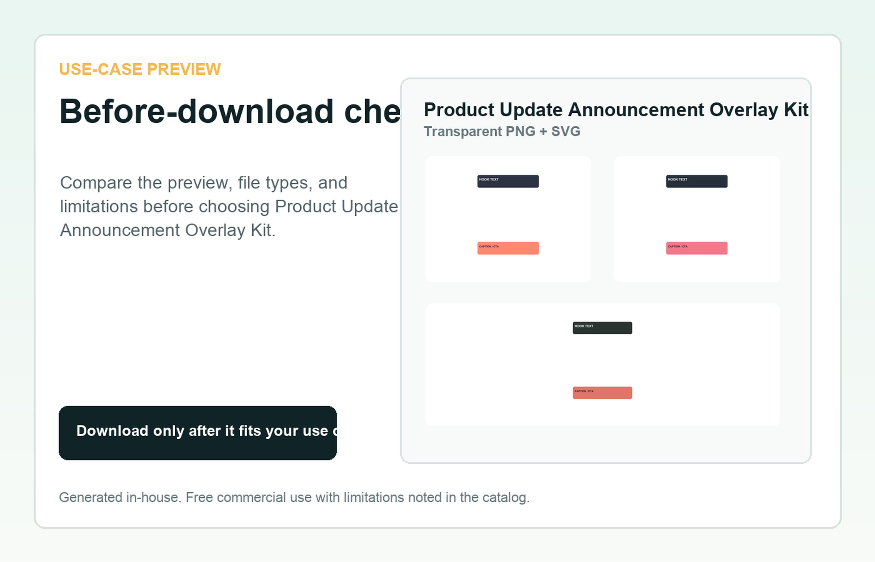 Product Update Announcement Overlay Kit Before-download check use-case preview