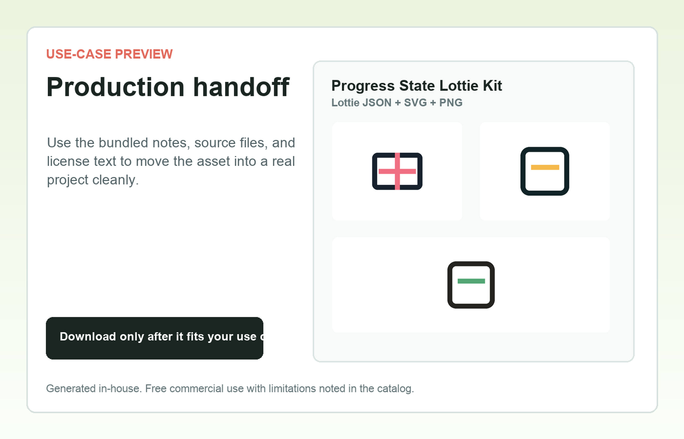 Progress State Lottie Kit Production handoff use-case preview