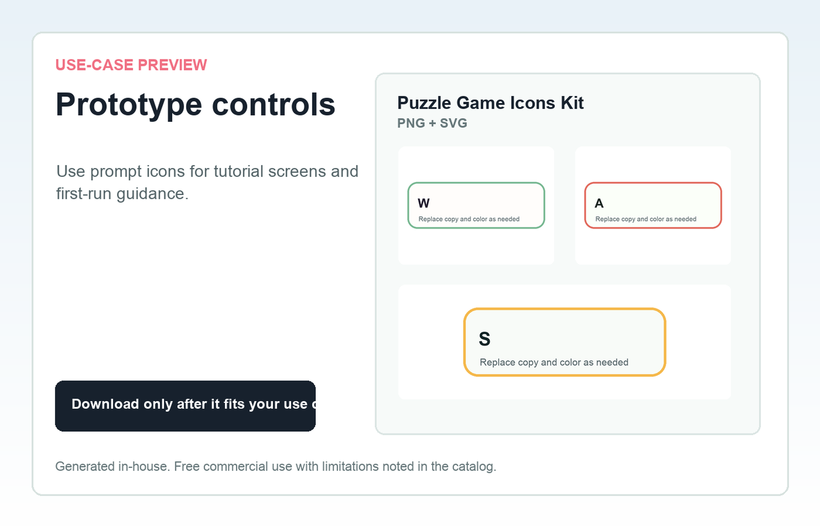 Puzzle Game Icons Kit Prototype controls use-case preview